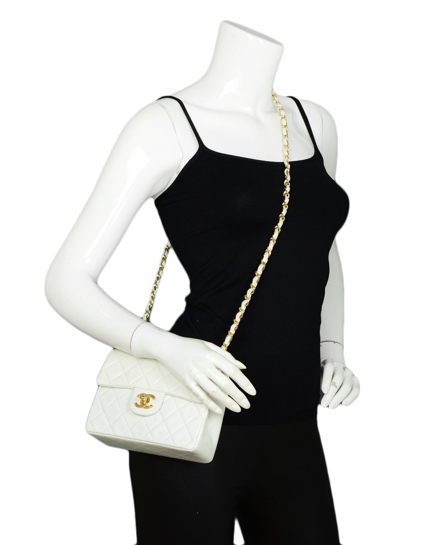Chanel White Lambskin Leather Quilted Square Mini Flap Classic Bag