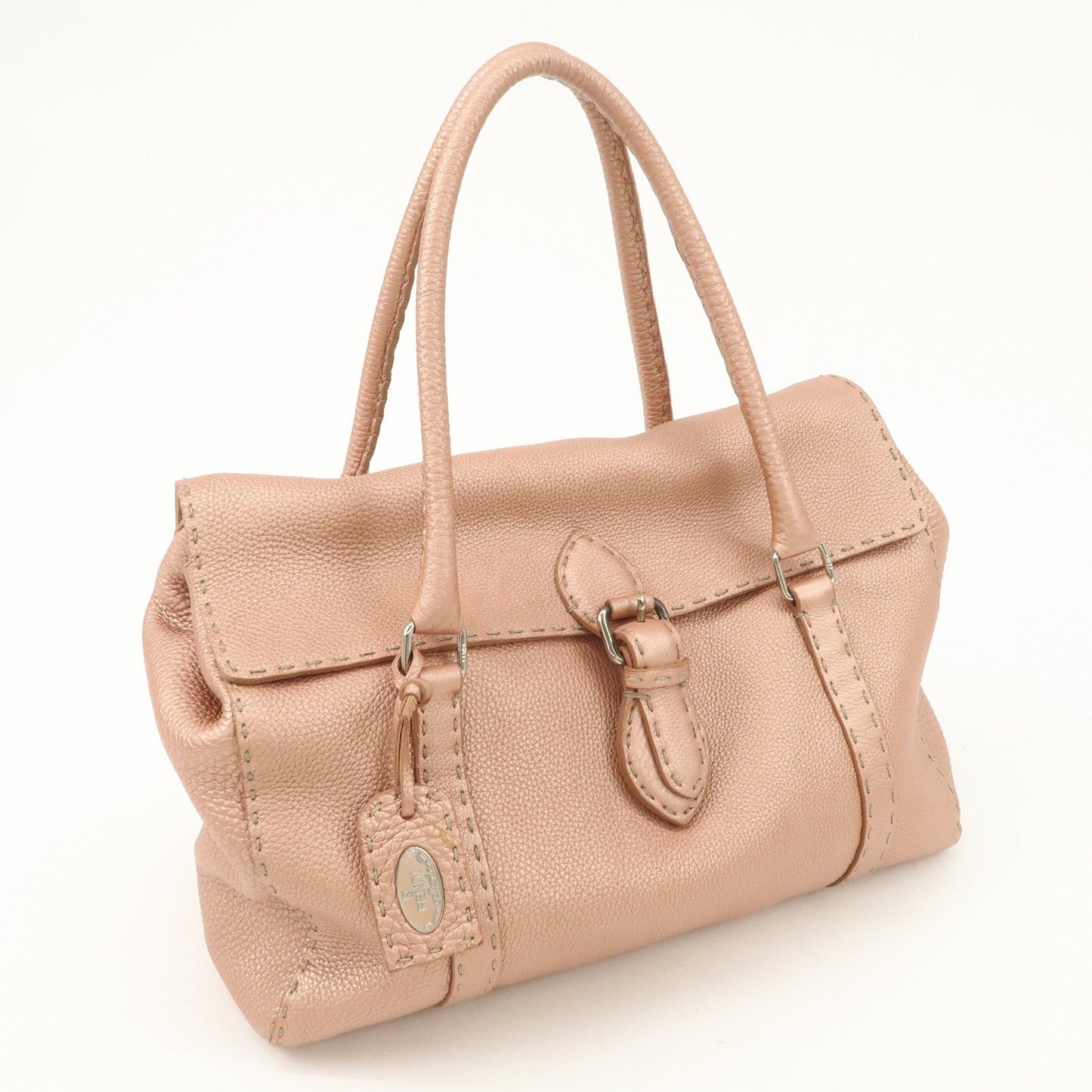 FENDI Selleria Leather Mini Linda Hand Bag Pink Silver Hardware 8BR458