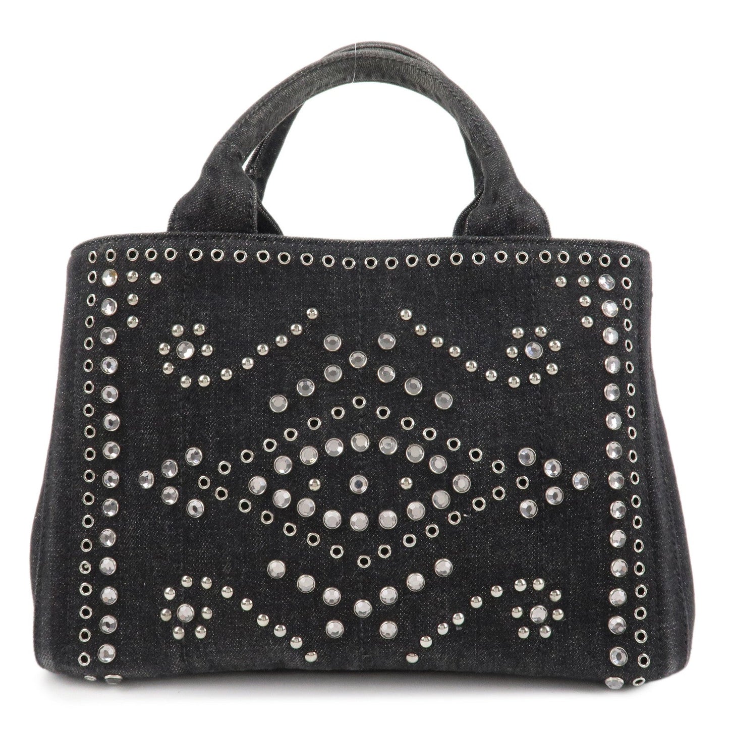 PRADA Canapa Mini Canvas Studs 2Way Shoulder Bag Hand Bag Black B2439G