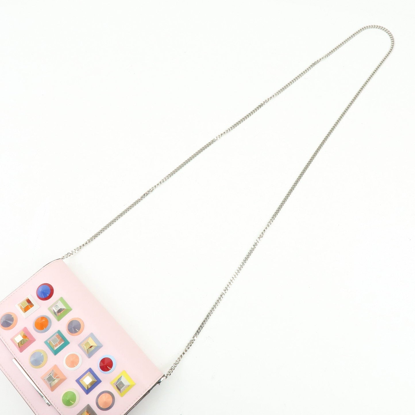 FENDI Leather Studs Chain Wallet Shoulder Bag Pink 8M0346