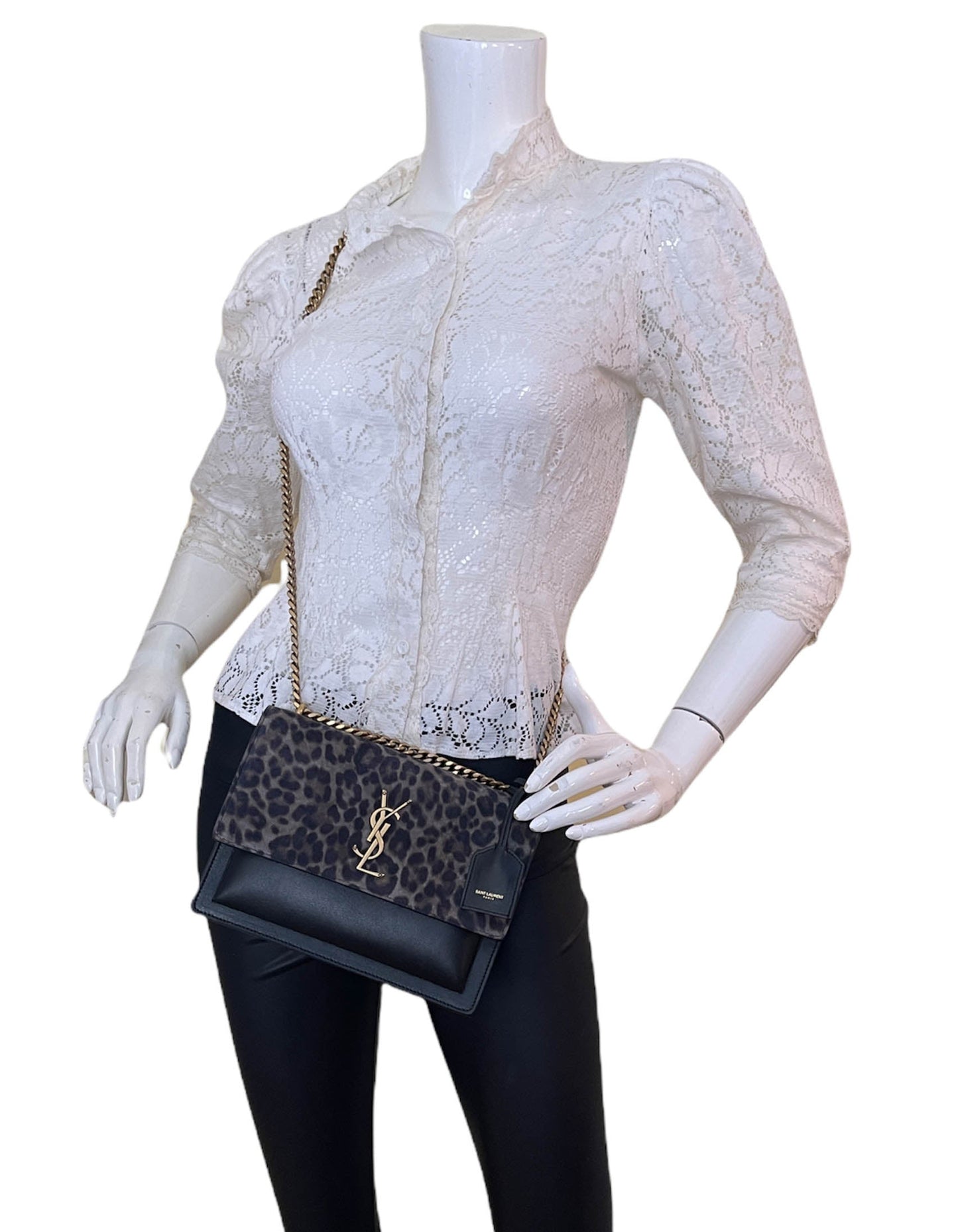 Saint Laurent Medium Sunset Leopard Print Shoulder Bag