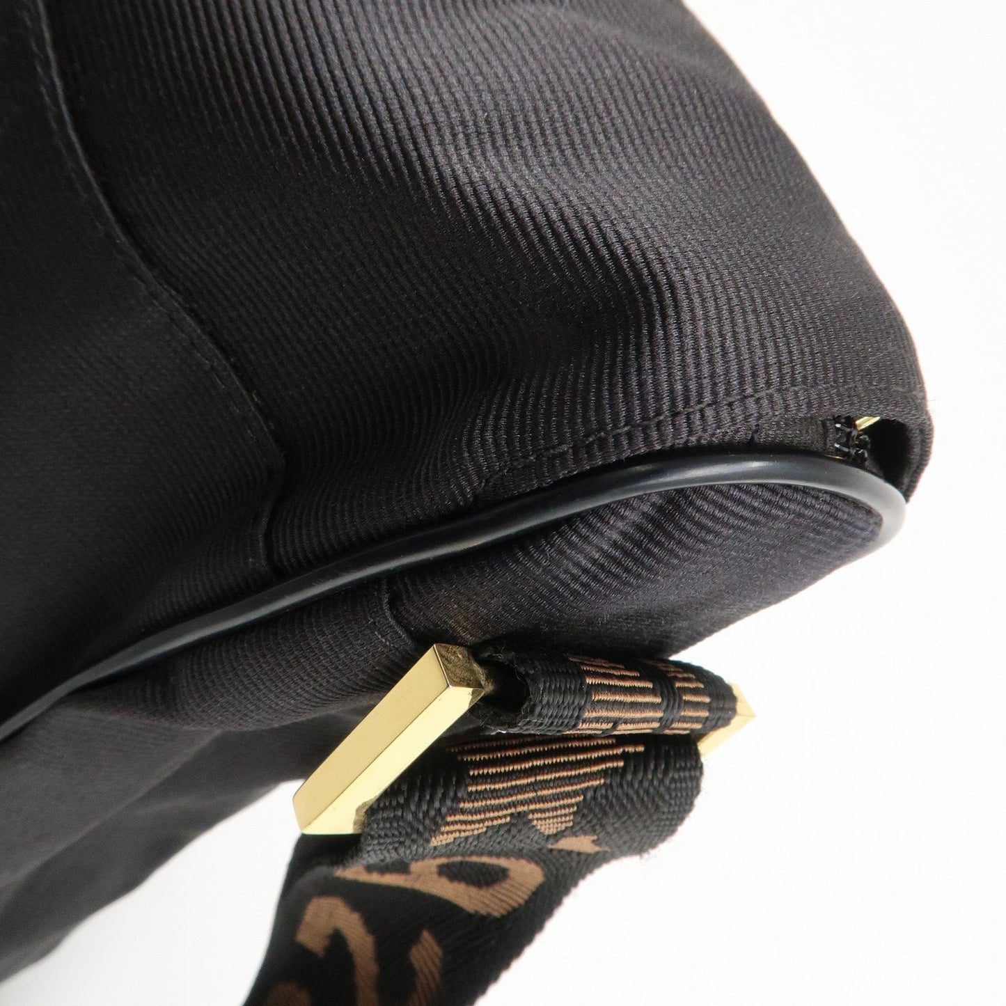 FENDI Nylon Canvas Leather Shoulder Bag Hand Bag Black Brown