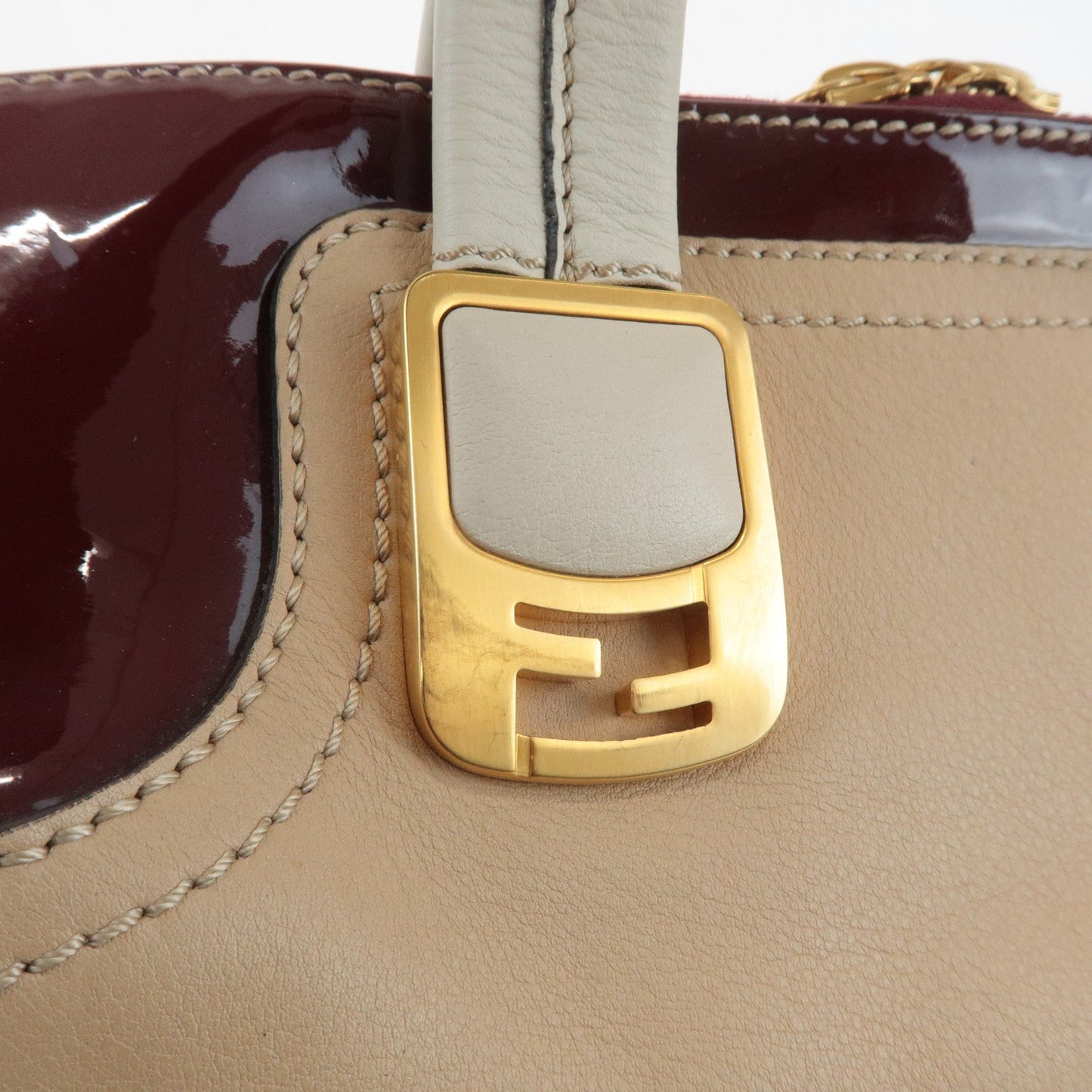 FENDI Chameleon Leather 2WAY Bag Hand Bag Beige Bordeaux 8BL114