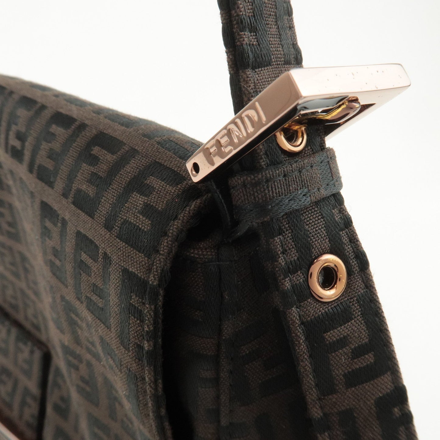 FENDI Zucchino Mamma Baguette Canvas Leather Shoulder Bag 8BR001