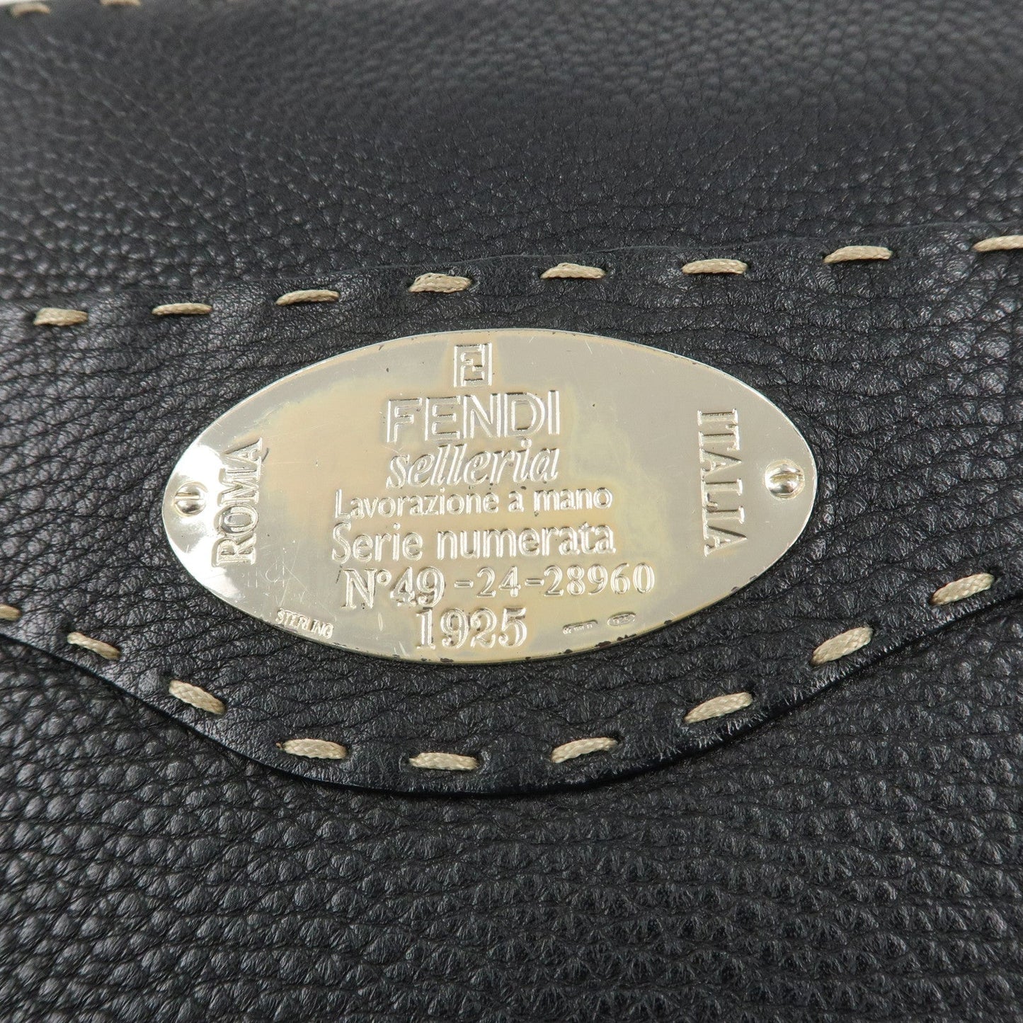 FENDI Selleria Leather Shoulder Bag Crossbody Bag Black 8BT092