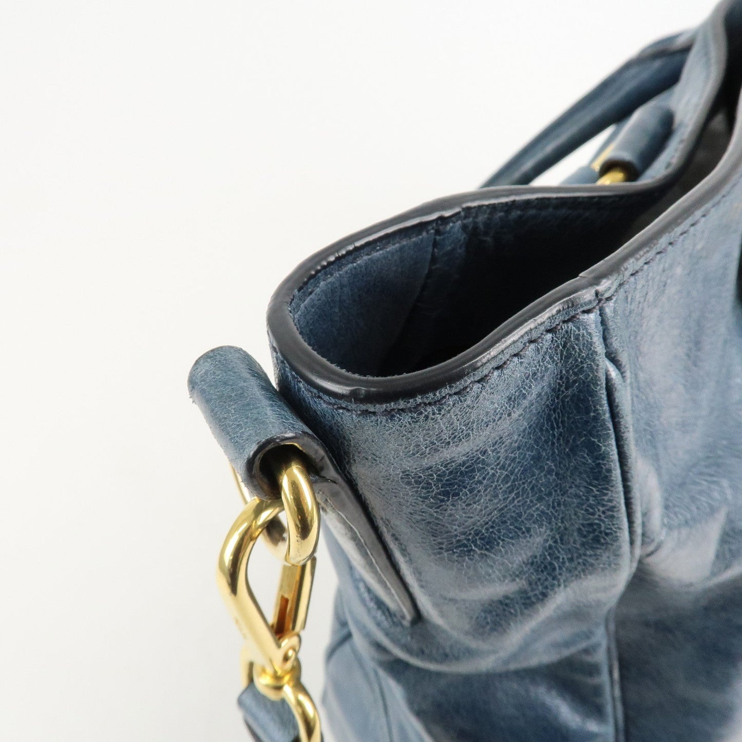 PRADA Leather 2Way Bag Hand Bag Shoulder Bag Blue BN2325