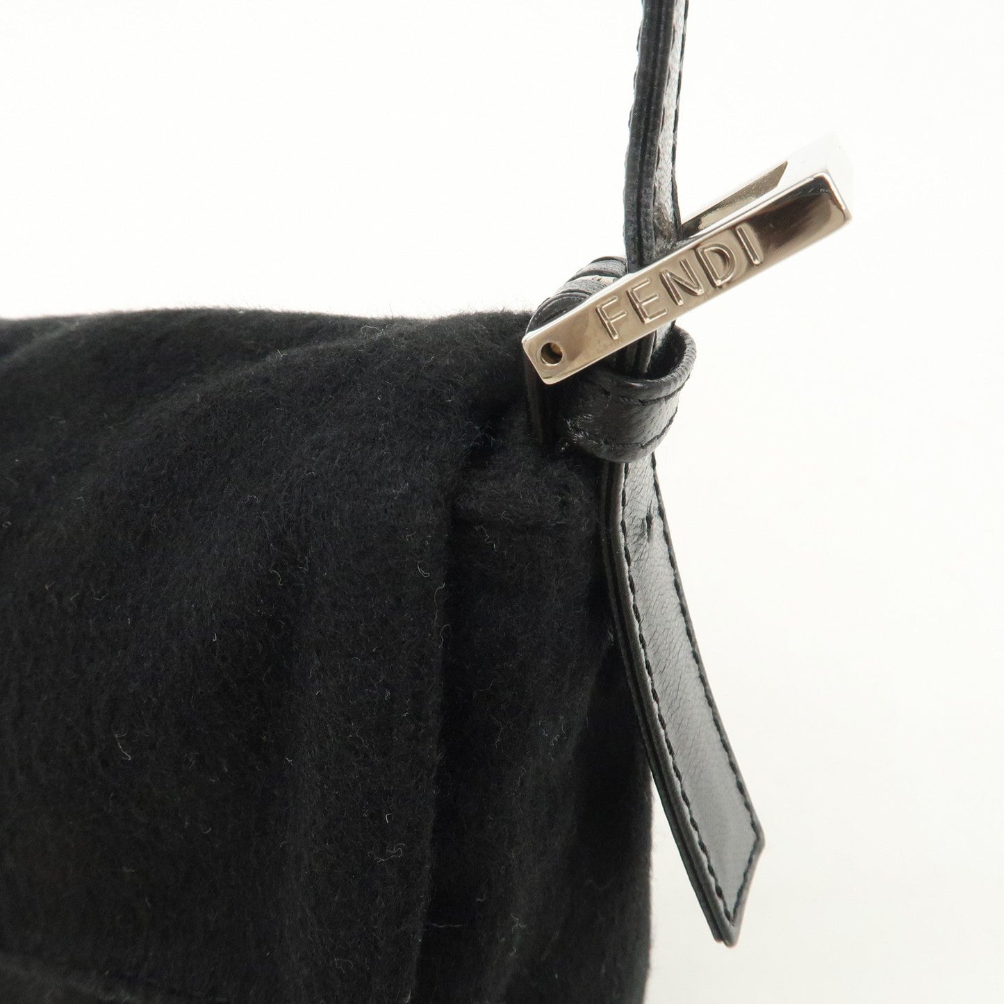 FENDI Mamma Baguette Cashmere Leather Shoulder Bag  Black 26424