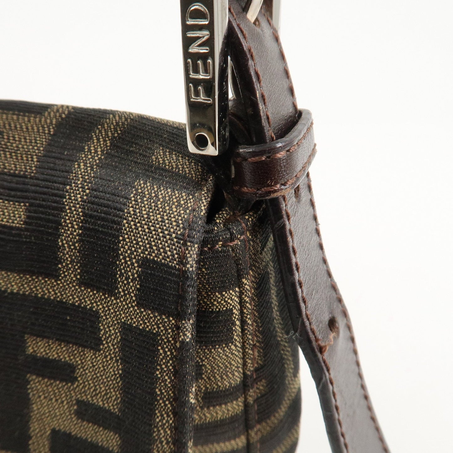 FENDI Mamma Bagguette Zucca Canvas Leather Shoulder Bag 26424