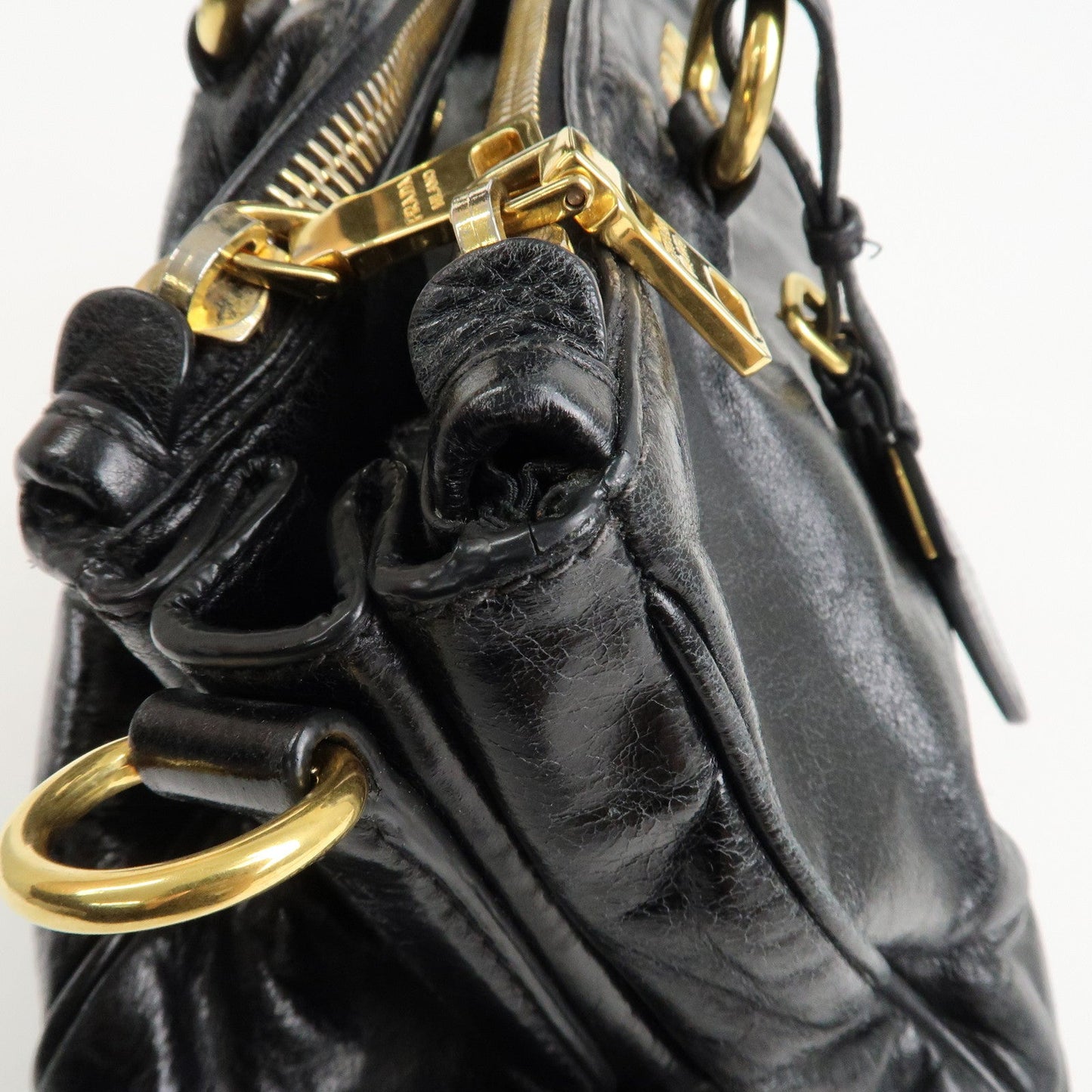PRADA Leather 2Way Hand Bag Shoulder Bag Black BN2324