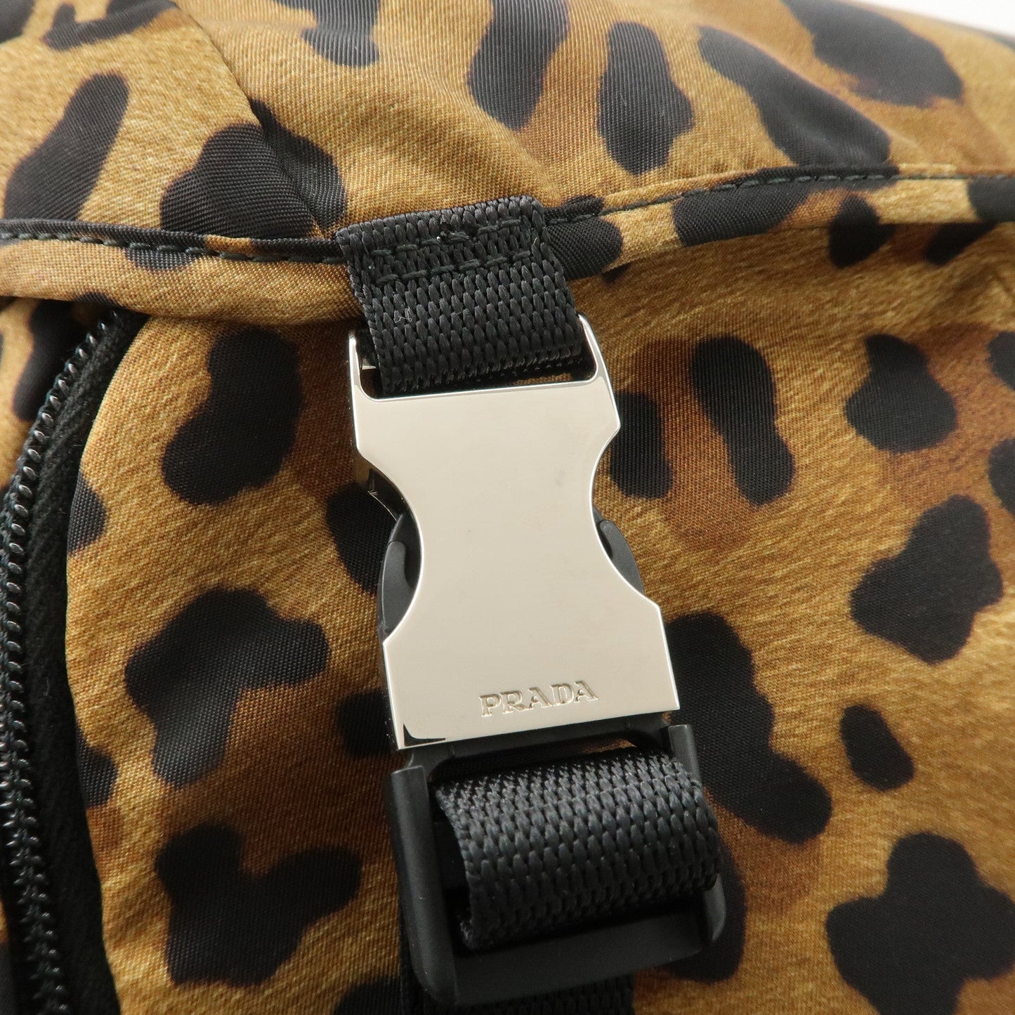 PRADA Nylon Leopard Print Back Pack Brown Black 2VZ062