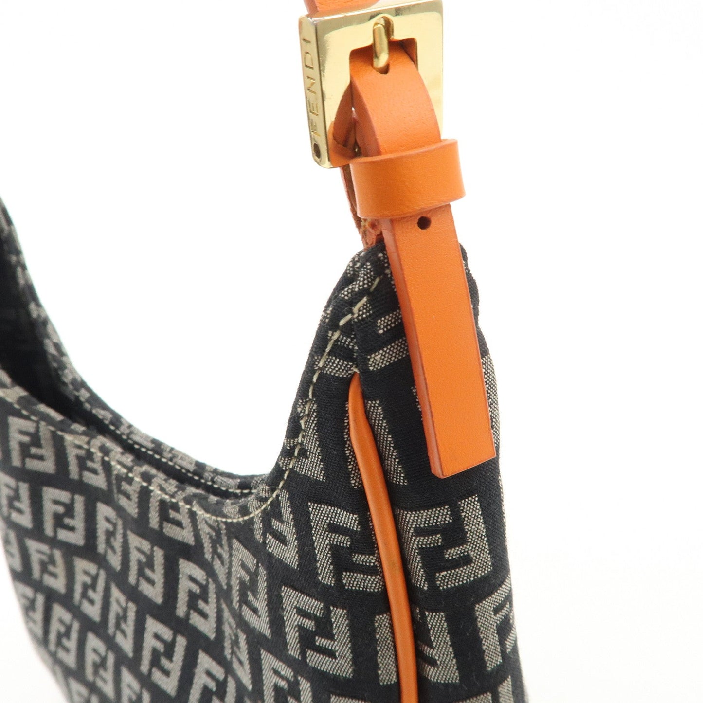 FENDI Zucchino Canvas Leather Shoulder Bag Black White 8BR157