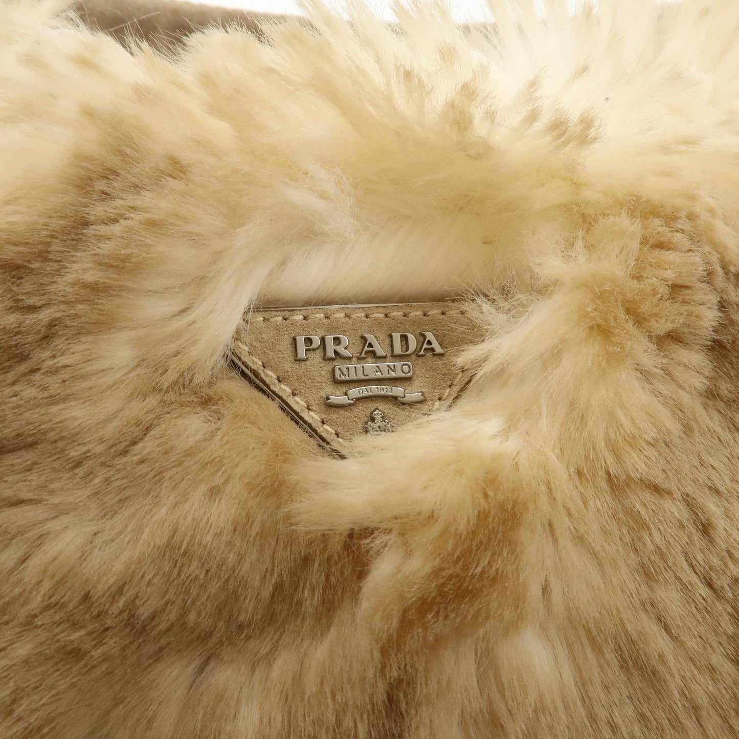 PRADA Eco Lapin Fur Suede Canapa Large Tote Bag Beige BN1918