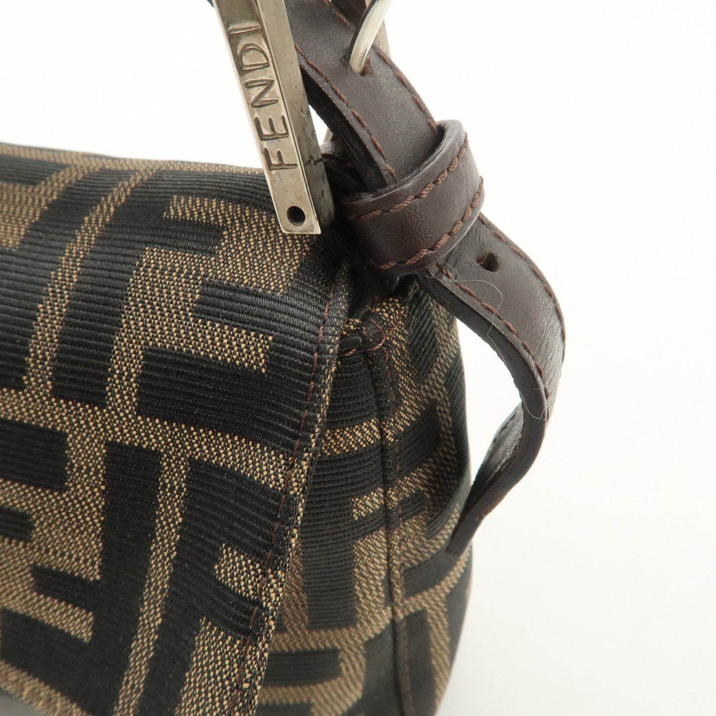 FENDI Zucca Mamma Baguette Canvas Shoulder Bag Brown Black 26424