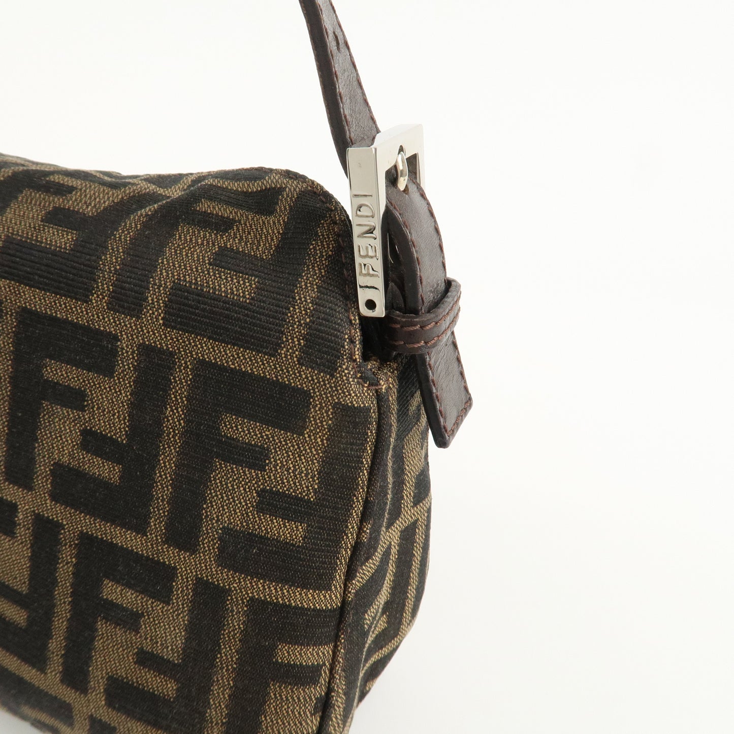 FENDI Zucca Canvas Leather Shoulder Bag Brown Black 26725