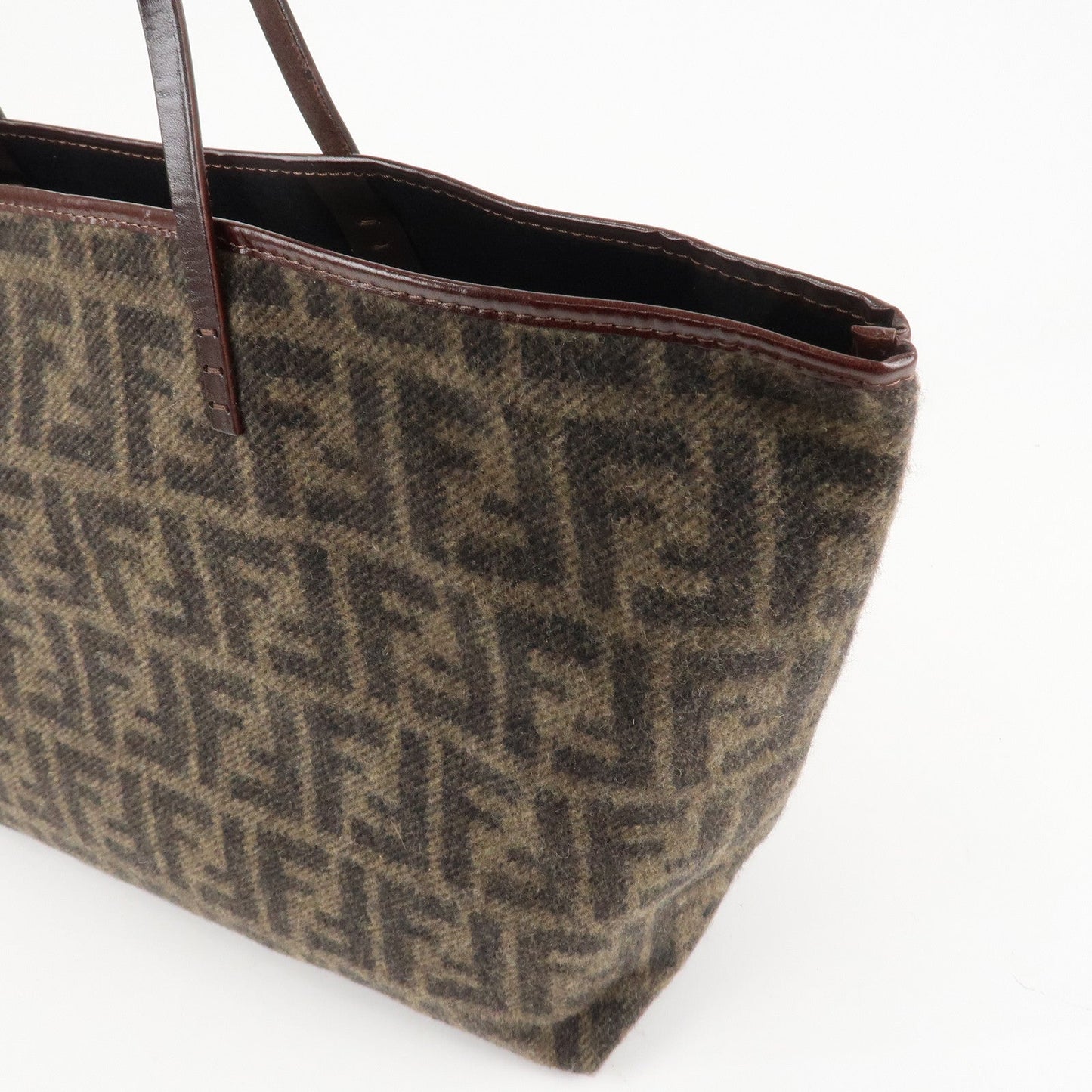FENDI Zucca Wool Leather Tote Bag Khaki Black Dark Brown