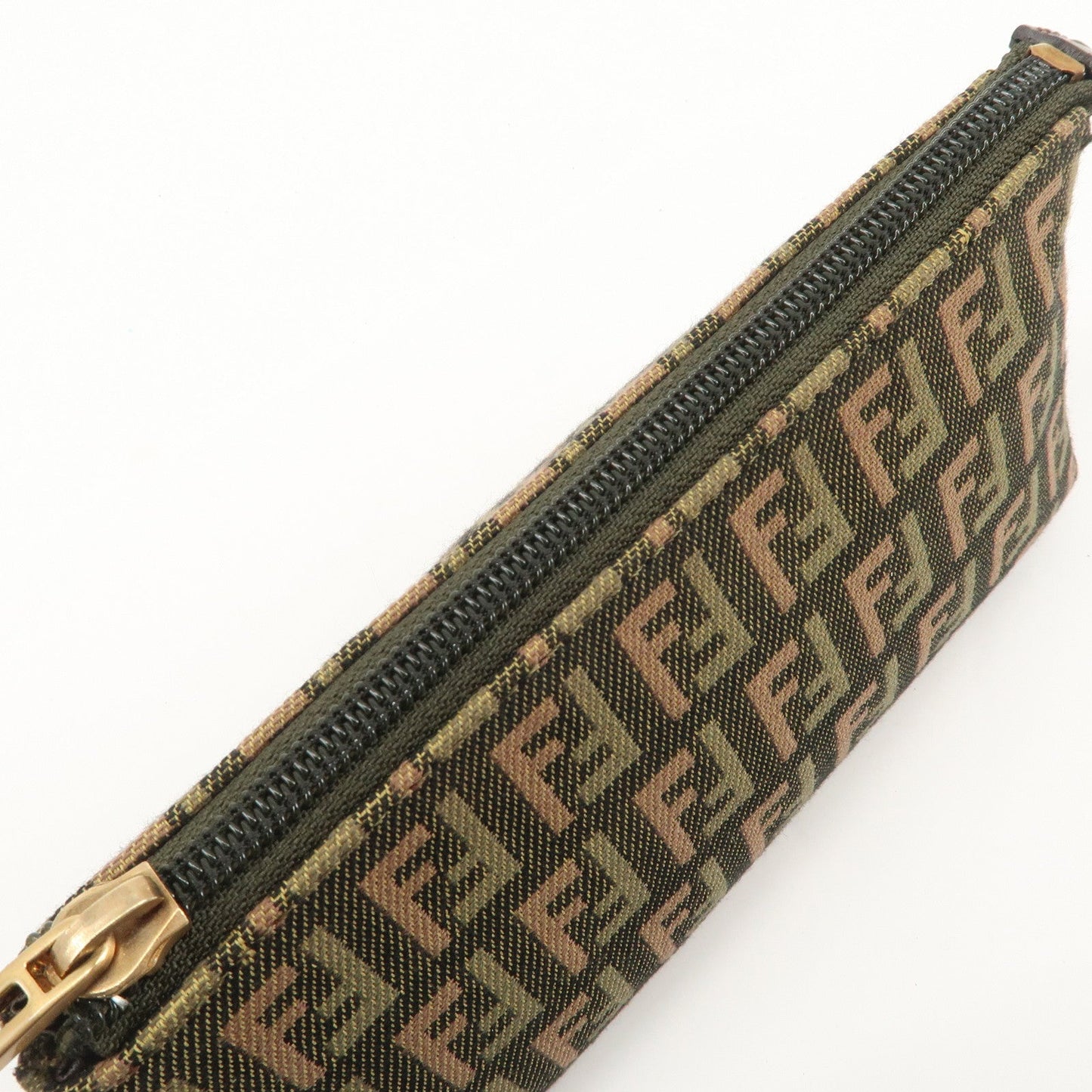 FENDI Zucca Canvas Leather Pouch Mini Bag Khaki Brown 7N0037