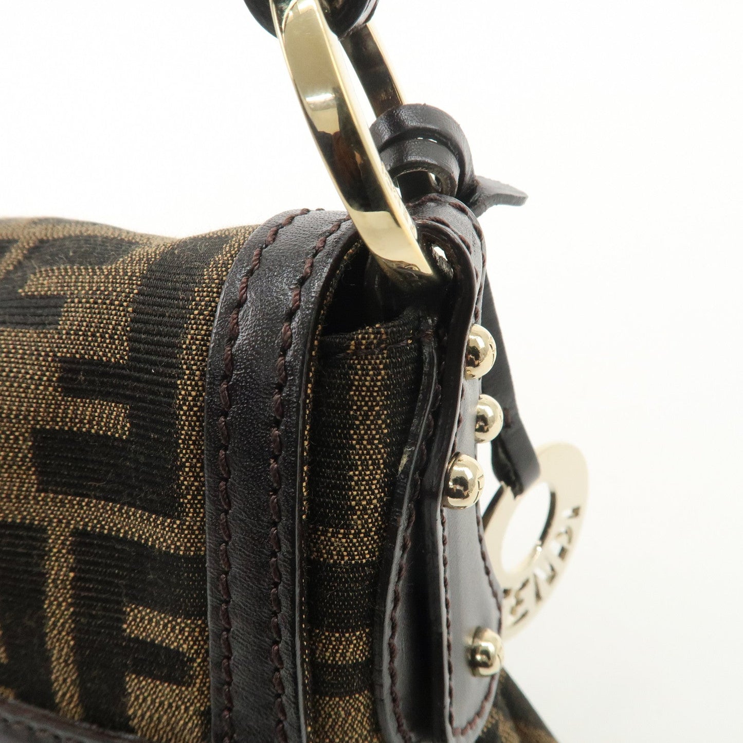 FENDI Zucca Canvas Leather Shoulder Bag Beige Brown 8BR445