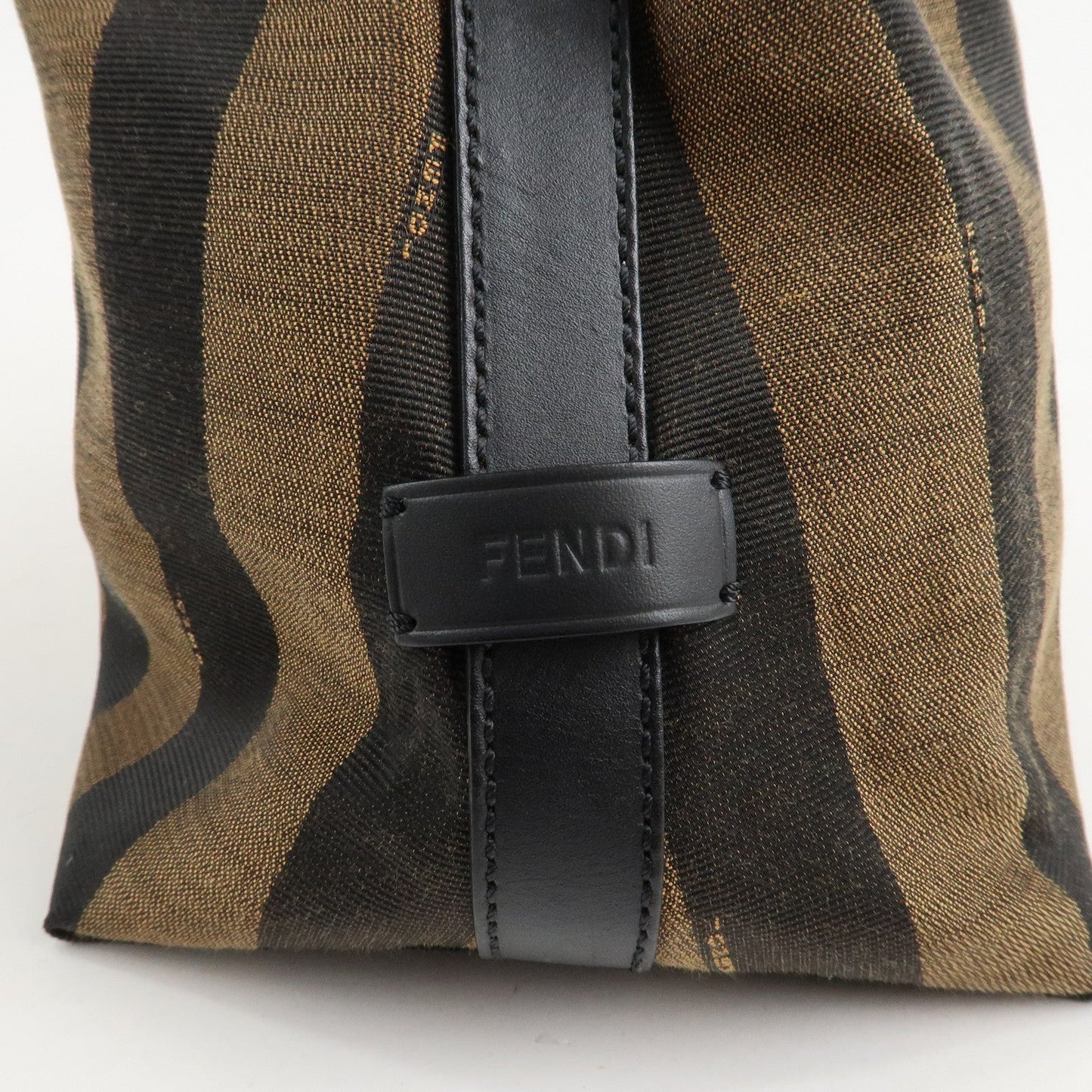 FENDI Pequin Canvas Leather Shoulder Bag Beige Black Brown 8BR653