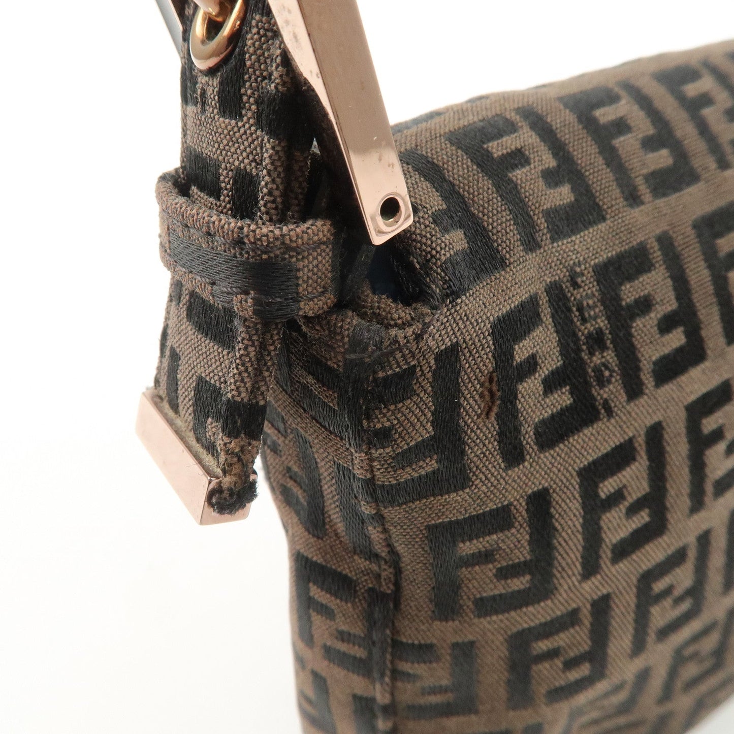 FENDI Mamma Baguette Canvas Shoulder Bag Brown Black 26424