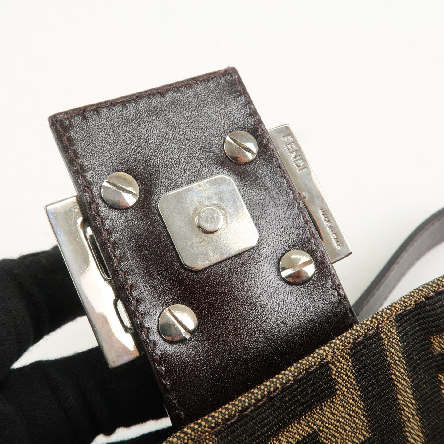 FENDI Mamma Baguette Zucca Canvas Leathr Shoulder Bag 214526424099
