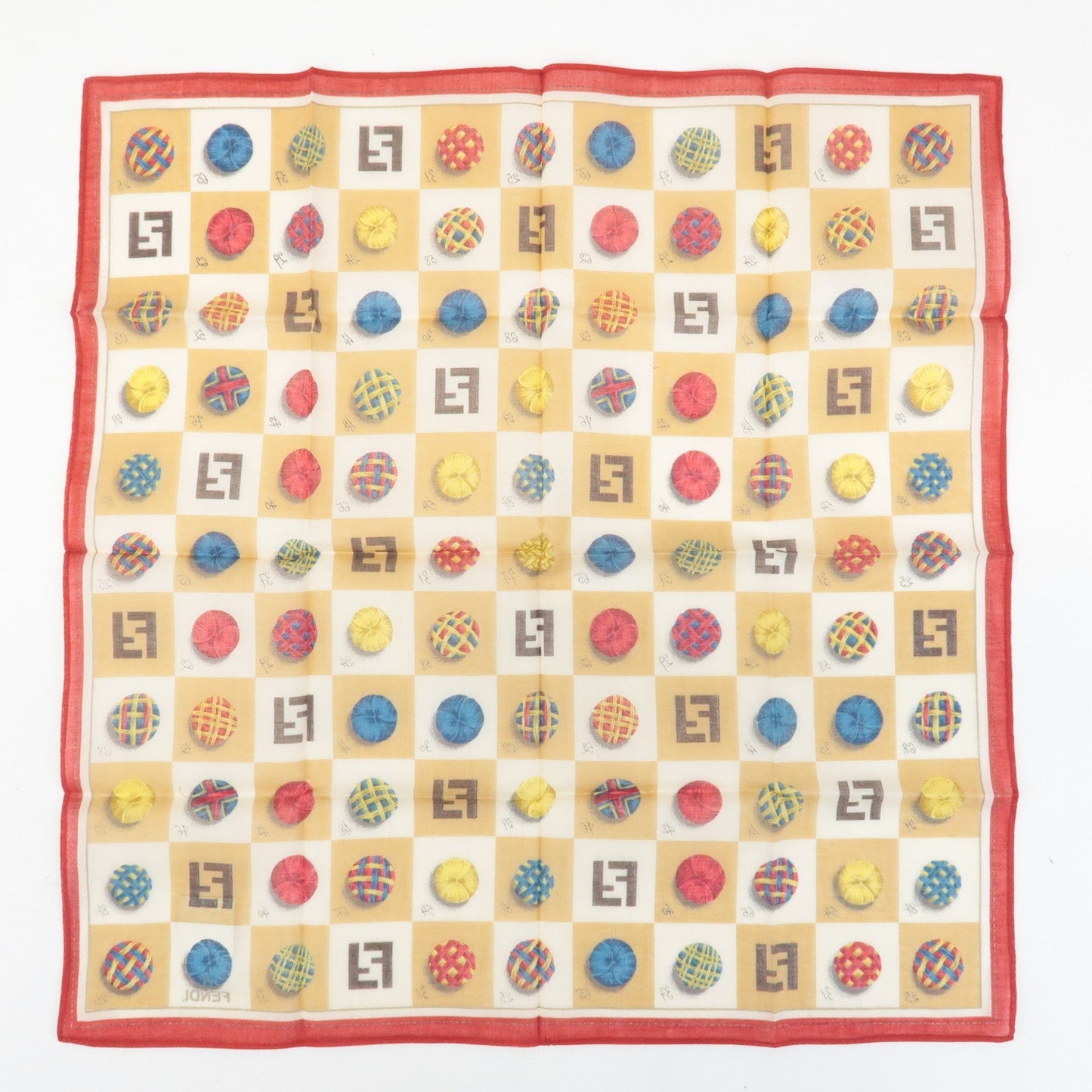 FENDI Set of 5 Cotton 100% Handkerchief Red Pink Brown Beige White