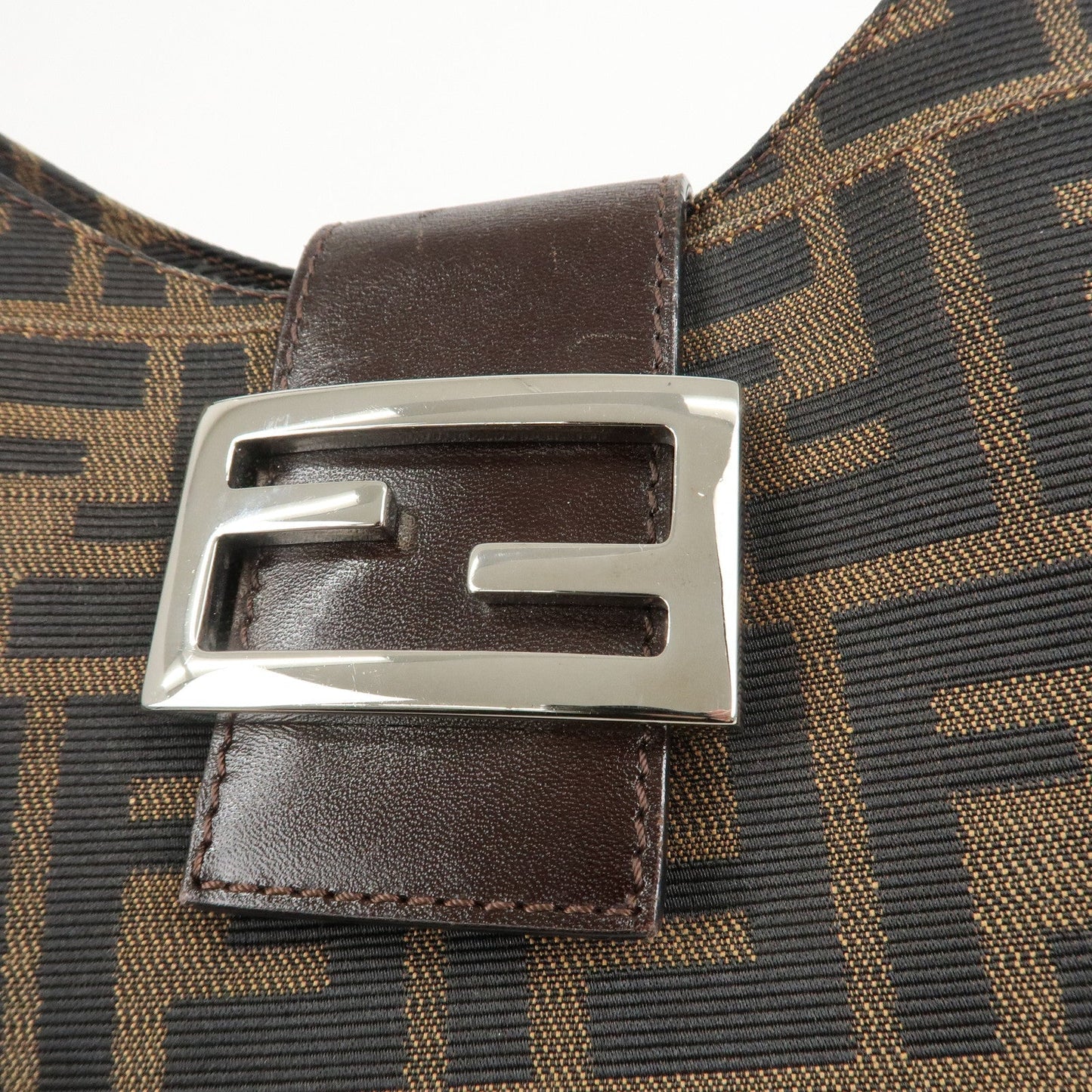 FENDI Zucca Canvas Leather Shoulder Bag Brown 26569