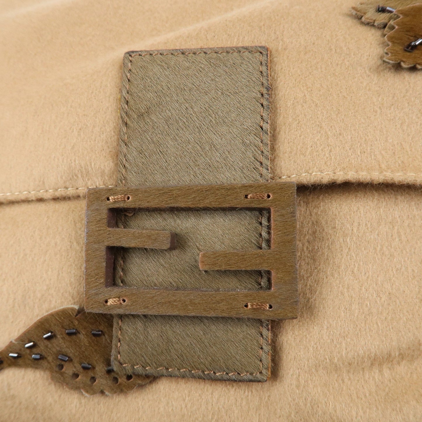 FENDI Mamma Baguette Wool Unborn Calf Shoulder Bag 26325