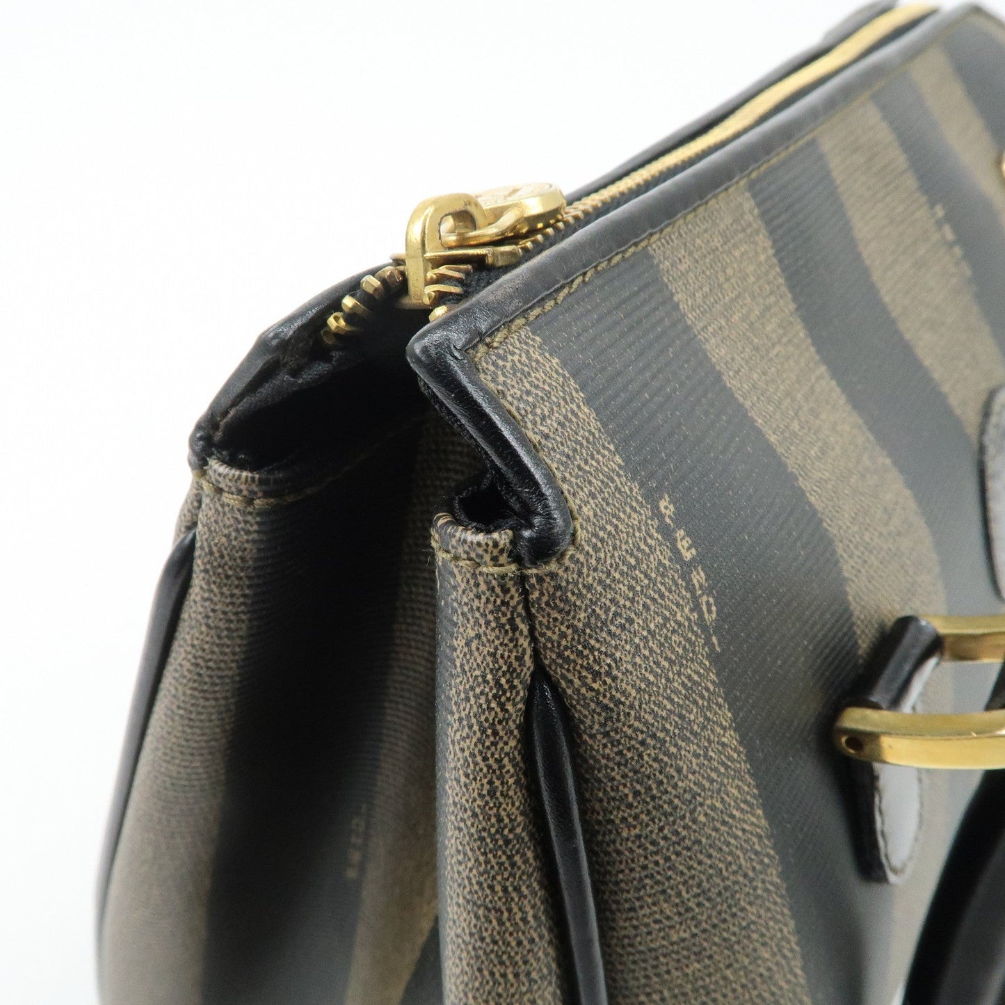 FENDI Pequin PVC Leather 2Way Bag Hand Bag Brown Black