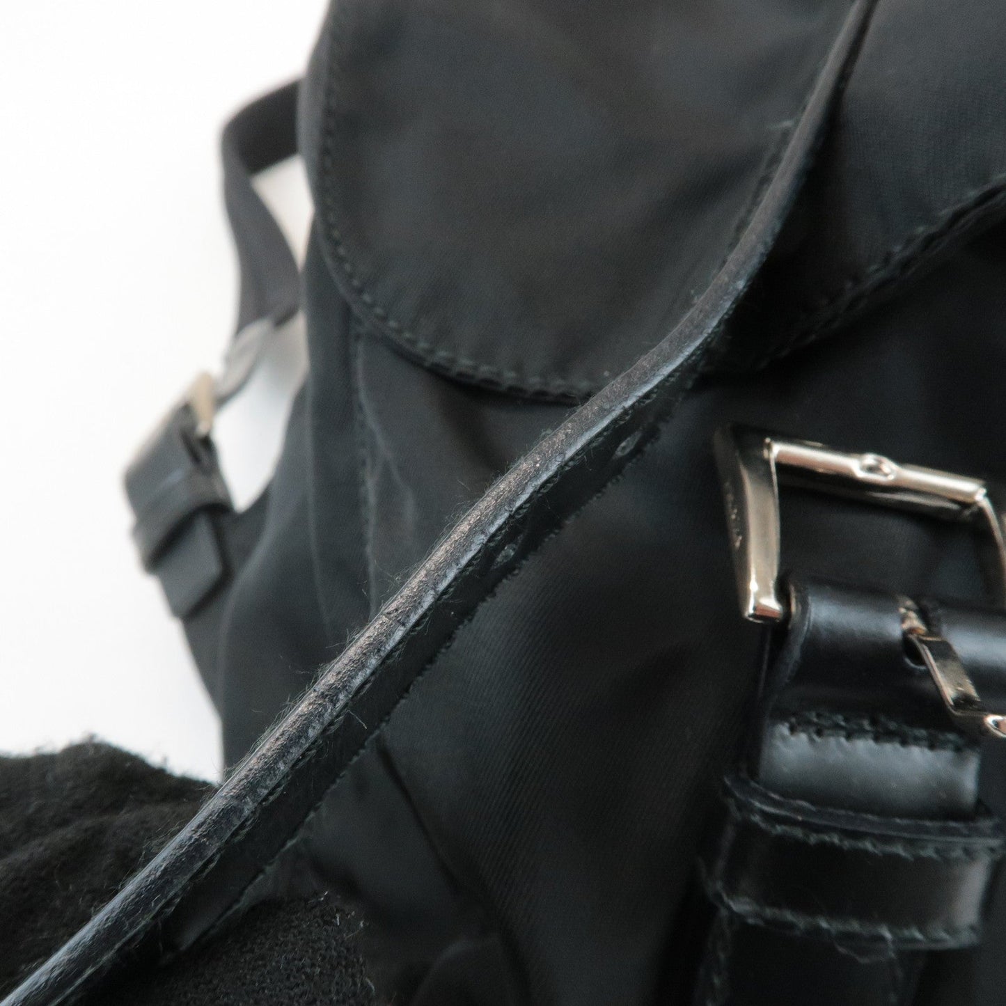 PRADA Triangle Logo Nylon Leather Back Pack Ruck Sack Black B2811