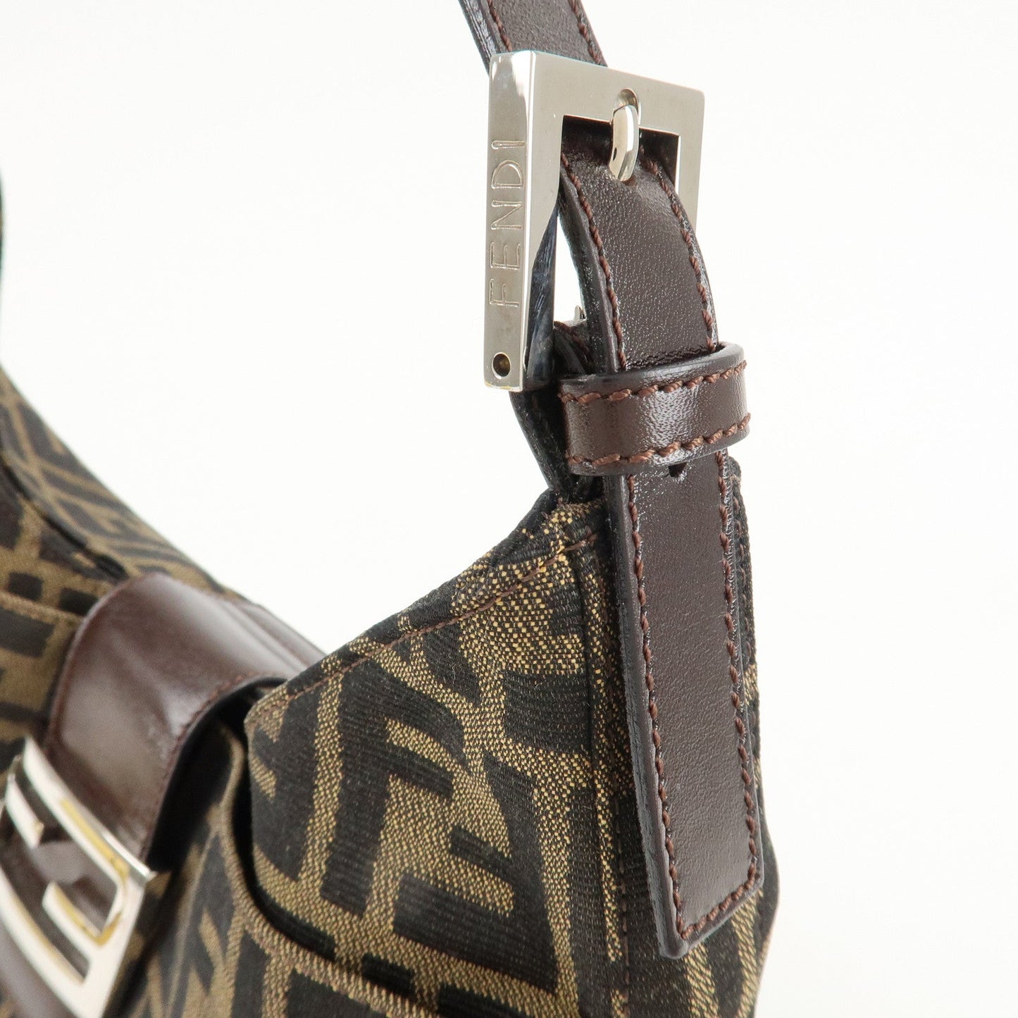 FENDI Zucca Canvas Leather Shoulder Bag Brown Black 26569