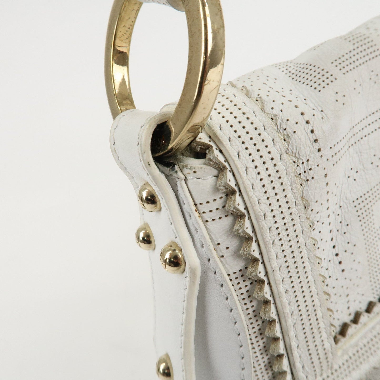 FENDI Zucca Leather Shoulder Bag Hand Bag White 8BR445