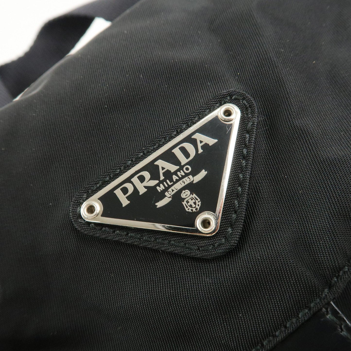 PRADA Triangle Logo Nylon Leather Back Pack Black B5885