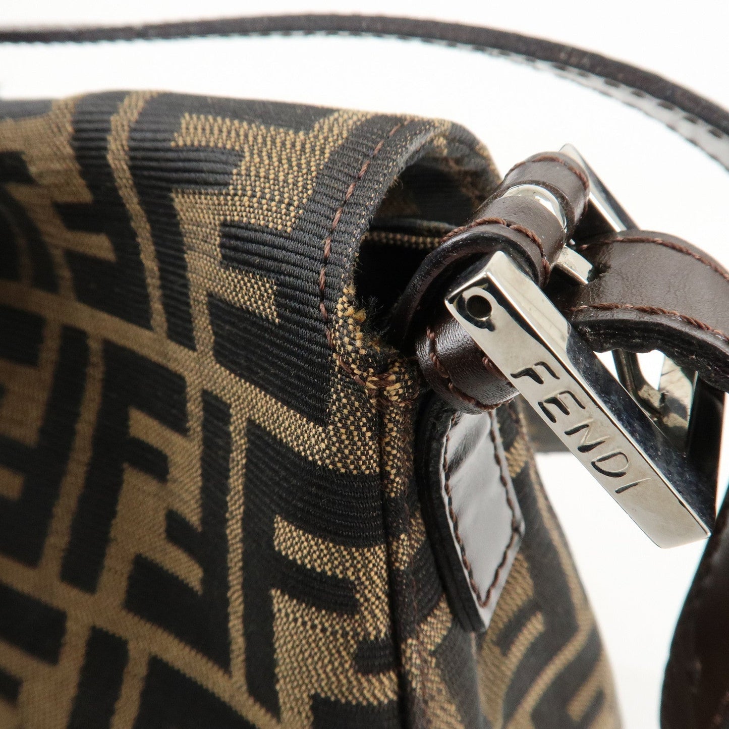 FENDI Mamma Baguette Zucca Canvas Leather Shoulder Bag 26325