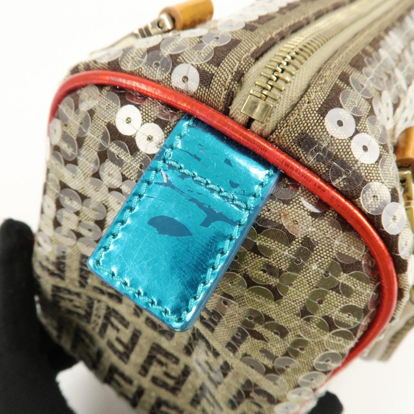 FENDI Zucchino Flip Sequin Canvas Patent Leather Boston Bag 8BL071