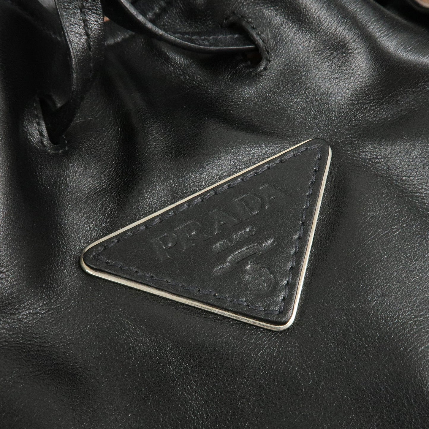 PRADA Leather Tote Bag Shoulder Bag Black BR3616