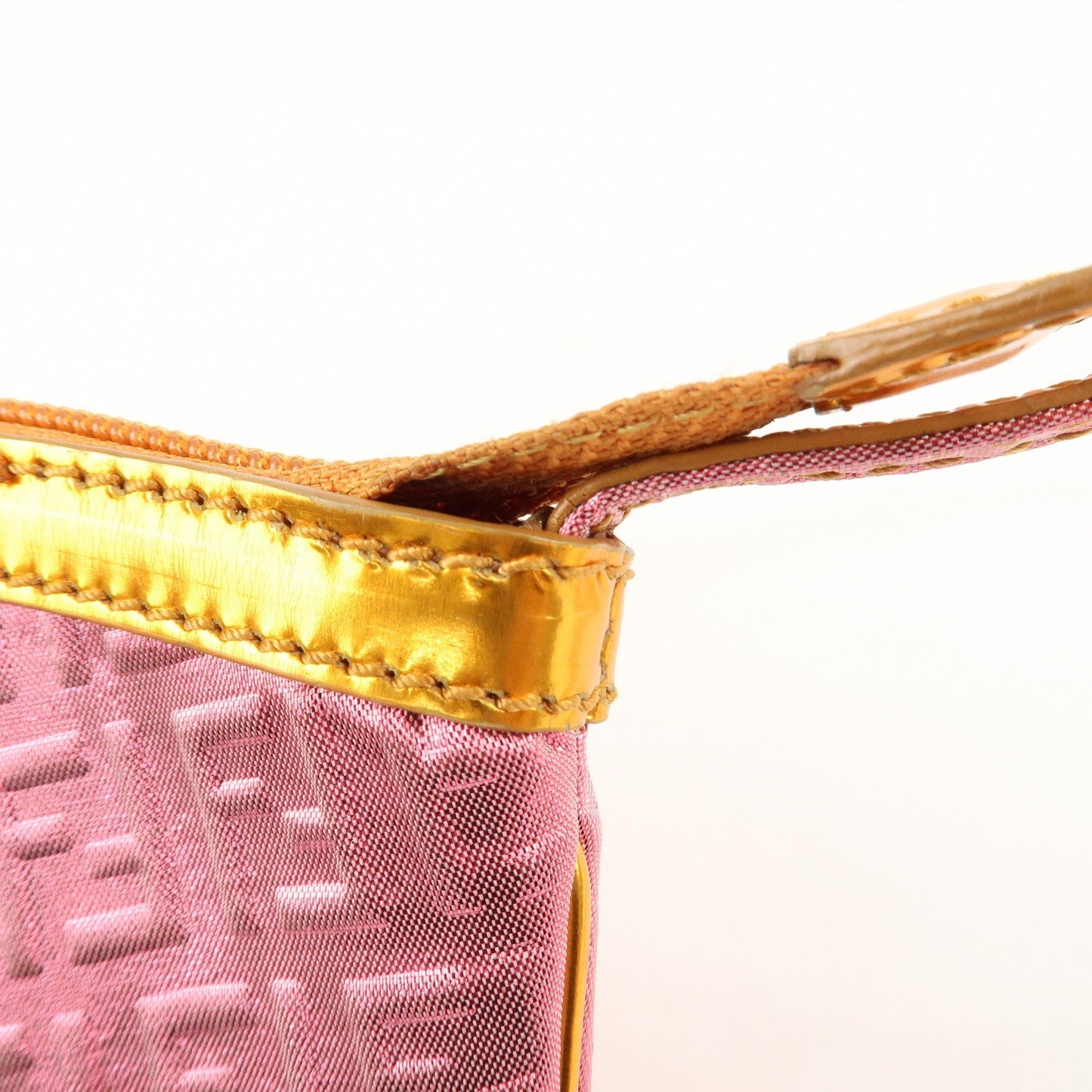 FENDI Zucchino PVC Patent Leather Shoulder Bag Hand Bag Pink Gold