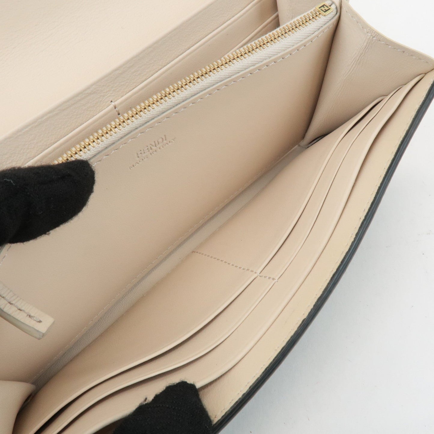 FENDI Leather Peekaboo Bi-fold Long Wallet Black 8M0427
