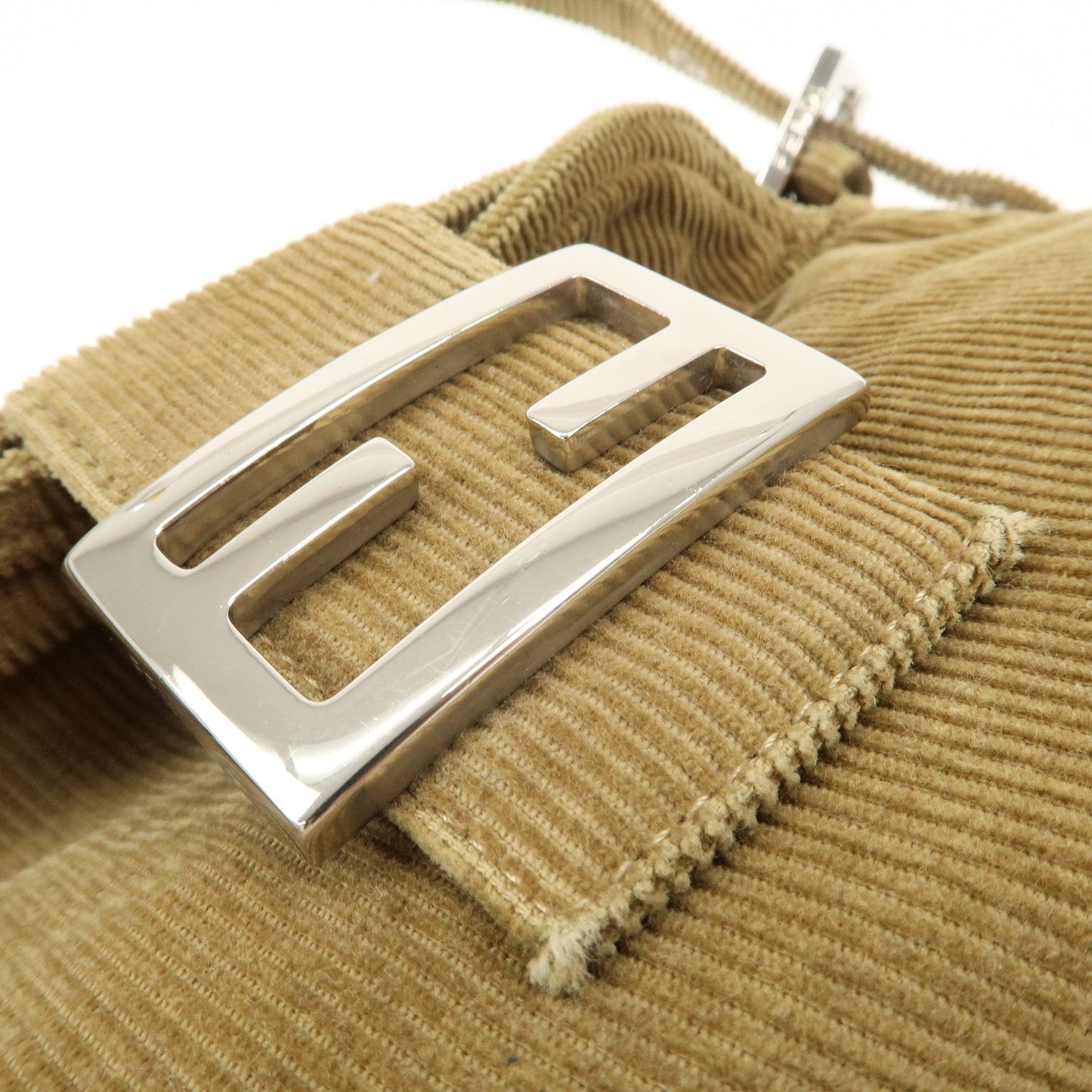 FENDI Mamma Baguette Corduroy Shoulder Bag Khaki 26725