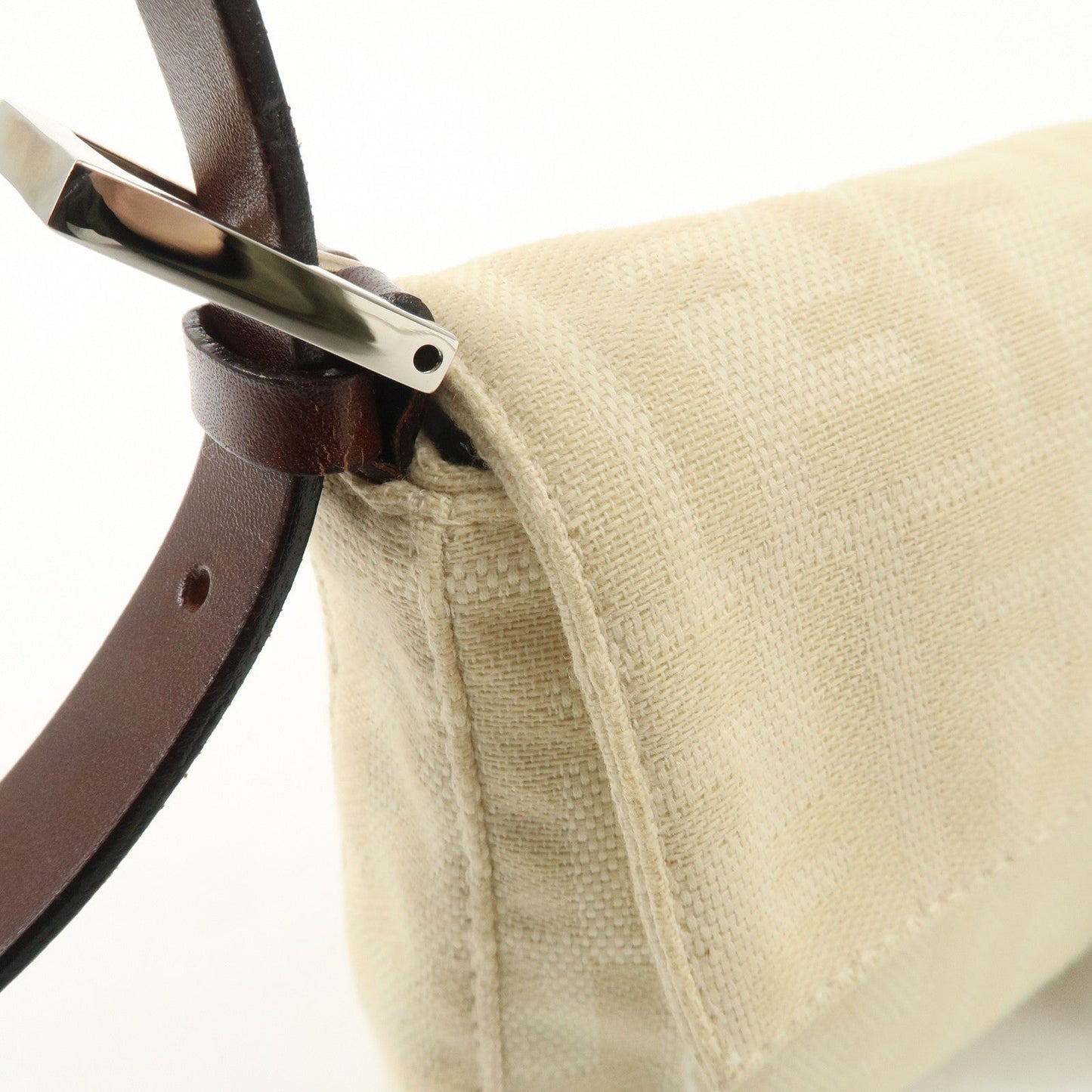 FENDI Zucca Mamma Baguette Canvas Shoulder Bag Beige White 26424