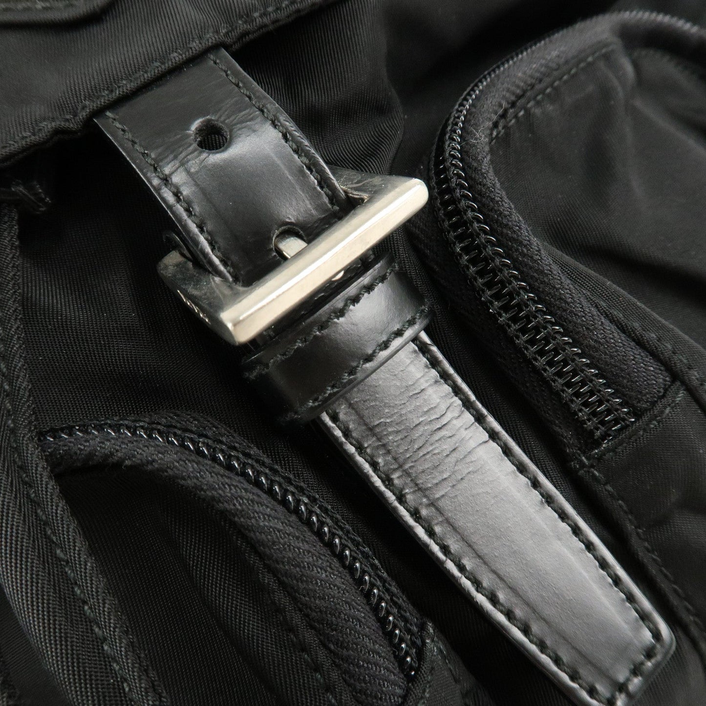 PRADA Triangle Logo Nylon Leather Back Pack Black B5885