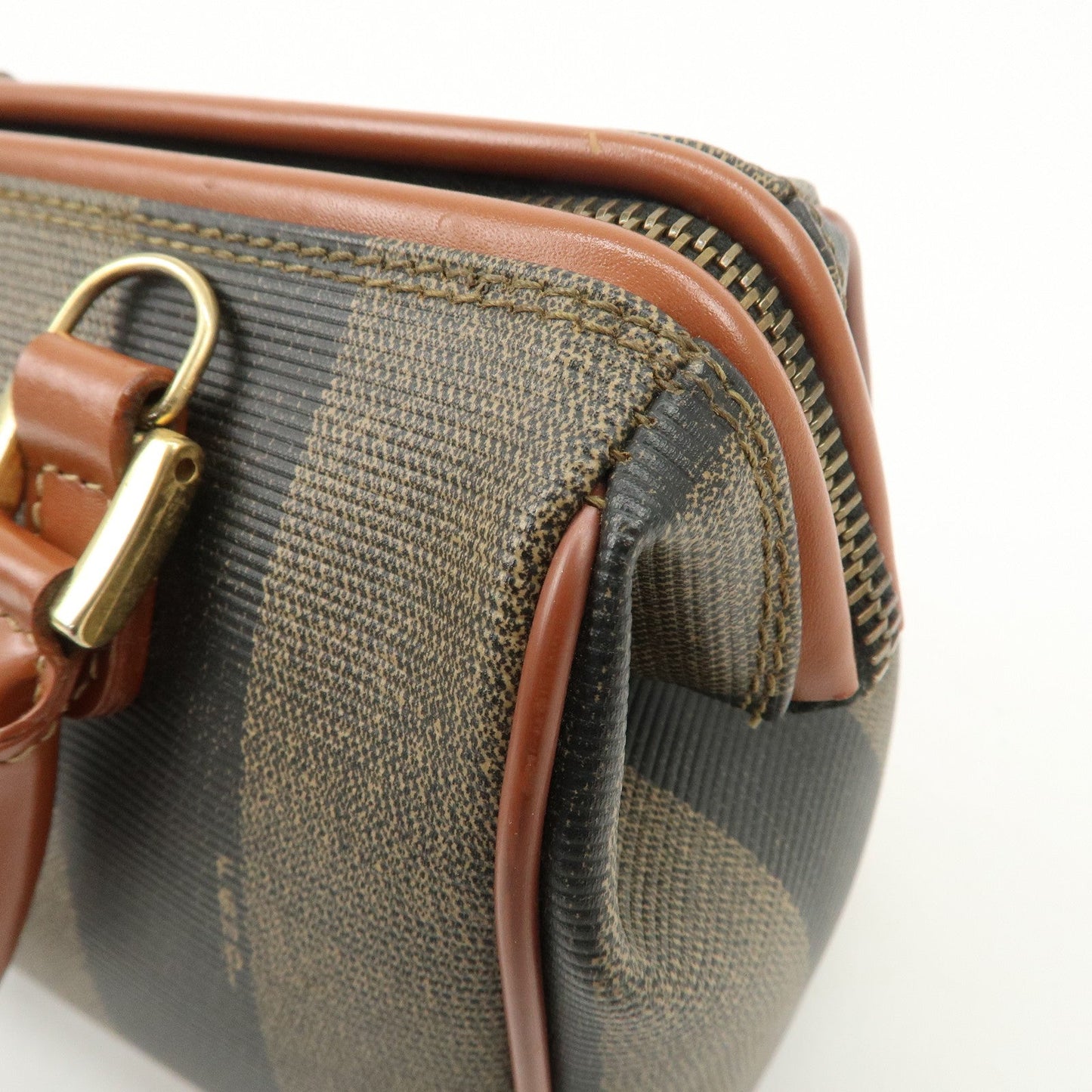 FENDI Pequin PVC Leather 2Way Mini Boston Bag Brown Black