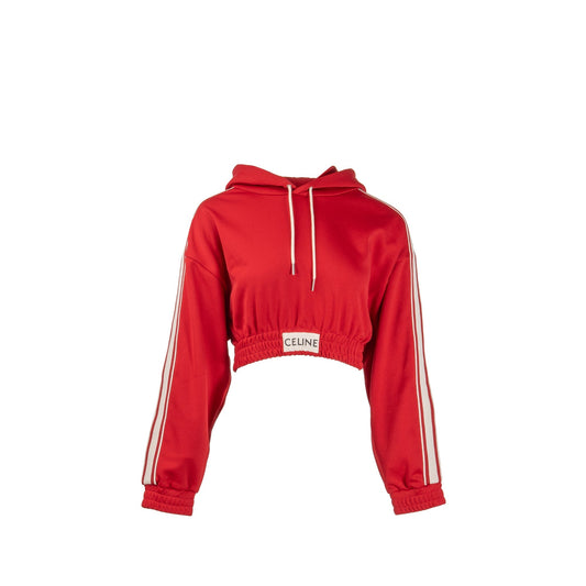 Celine Size S Cropped Hoodie Jersey Polyester Red / White