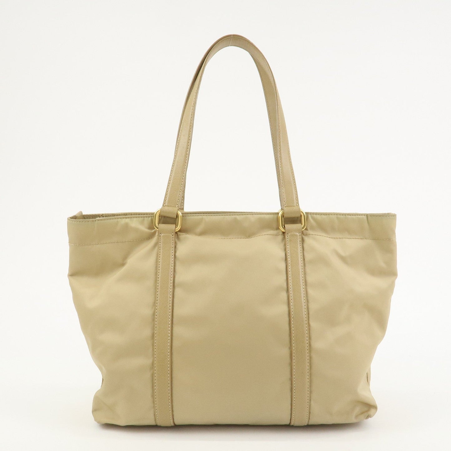 PRADA Triangle Logo Nylon Saffiano Leather Tote Bag Beige BR2311