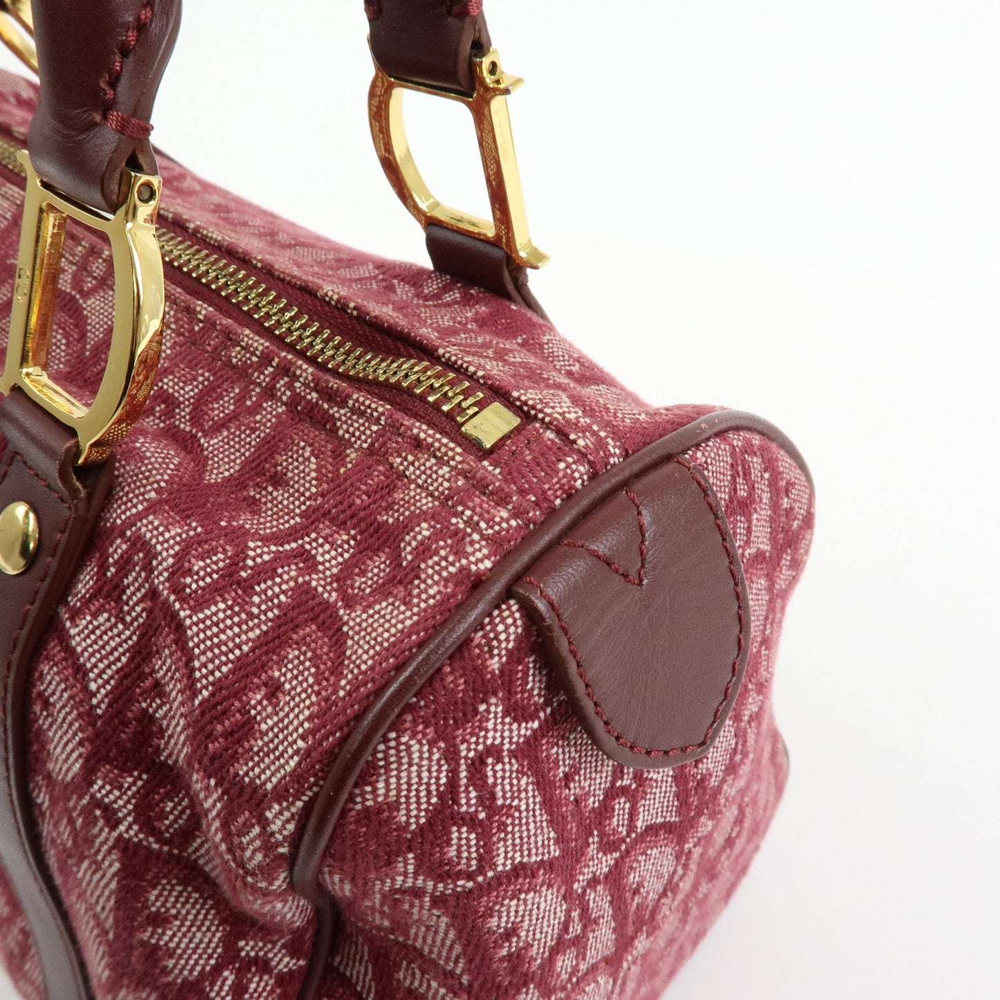 Christian Dior Trotter Jacquard Canvas Leather Boston Bag Hand Bag