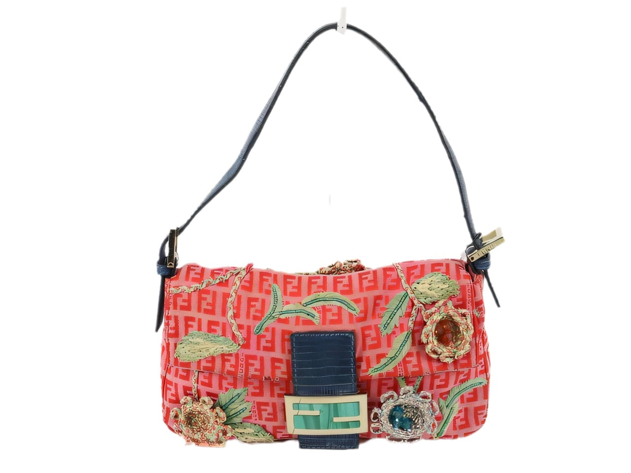 Fendi Baguette Pink Zucchino with Knit Flower Embroidery