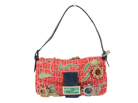Fendi Baguette Pink Zucchino with Knit Flower Embroidery