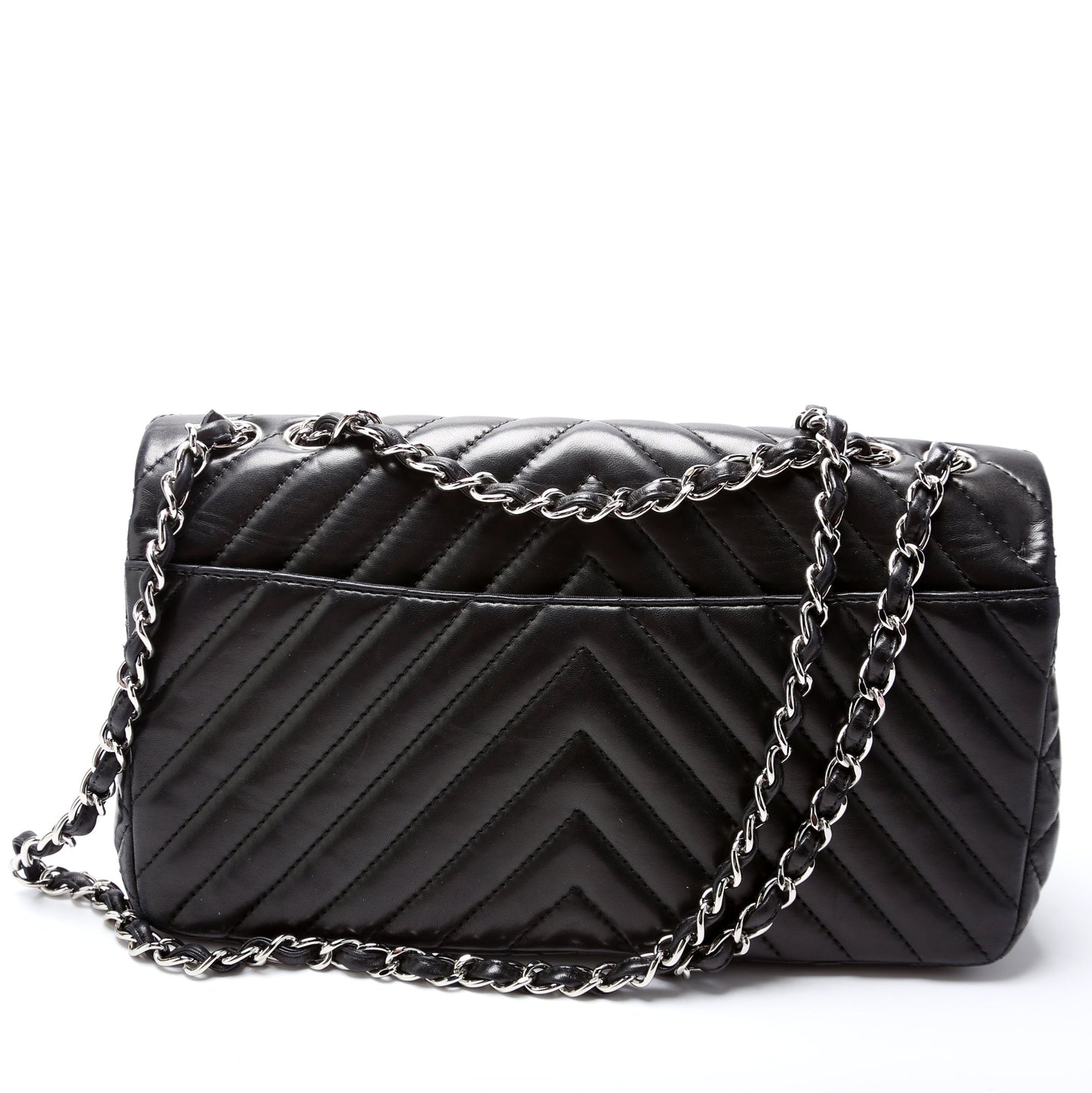 Chanel Surpique Chevron Quilted Lambskin Single Flap Large Bag
