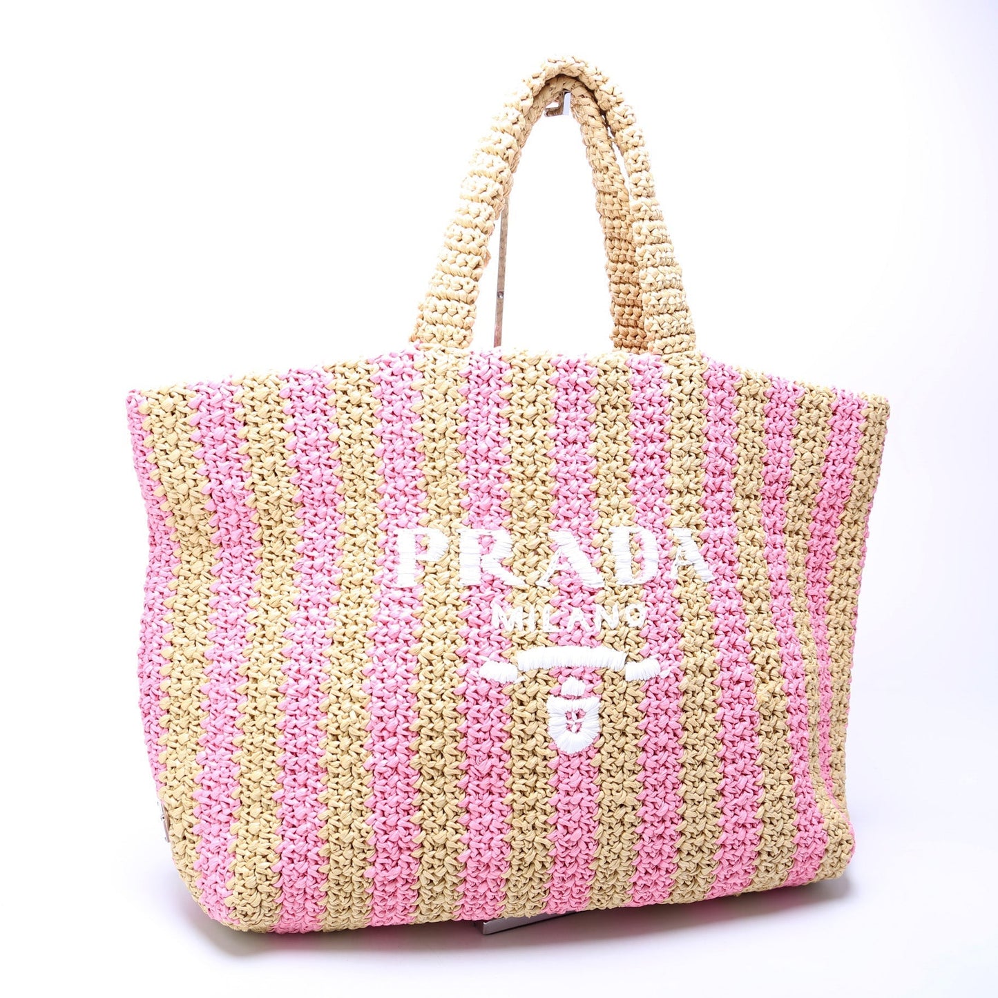 Prada Raffia Logo Large Tote Bag