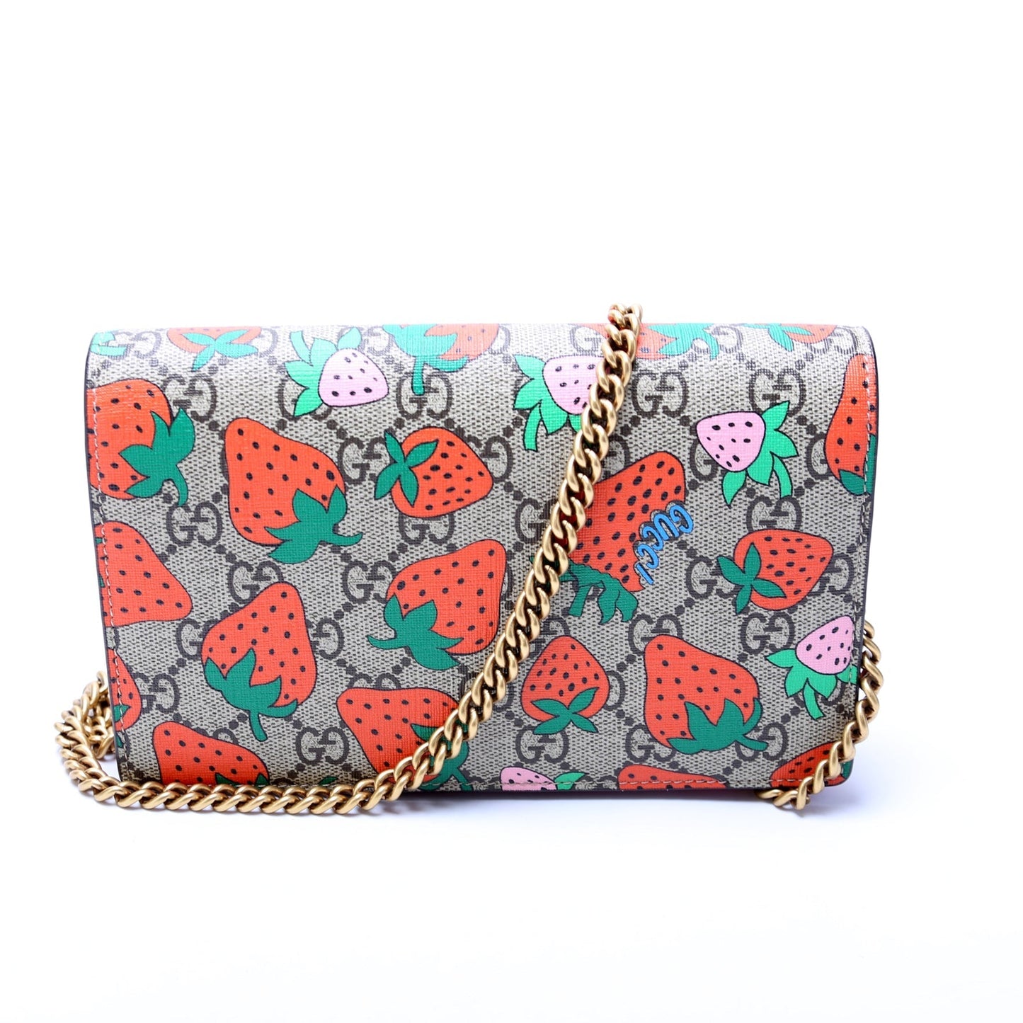 Gucci 573848 GG Stawberry Chain Wallet Bag