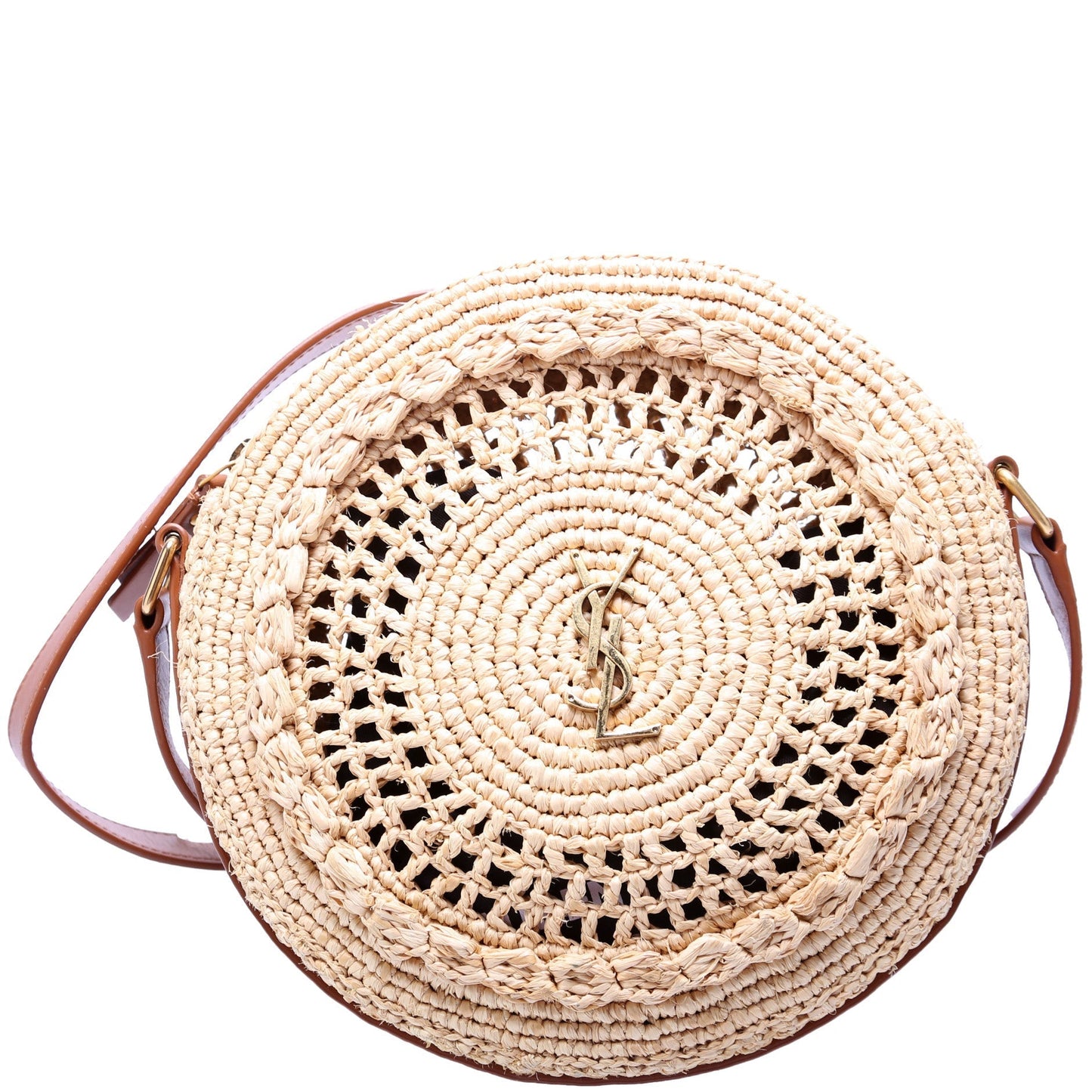Saint Laurent Raffia Woven Sac Round Crossbody Bag